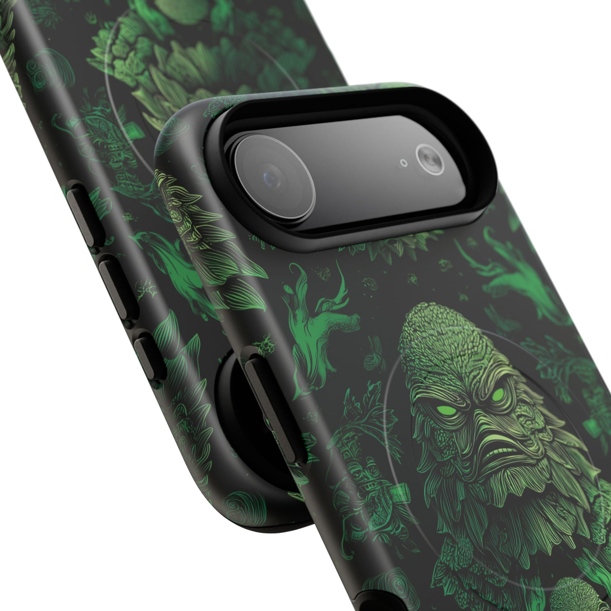 Halloween Lagoon Creature Black and Green Iphone Wireless Charging Case