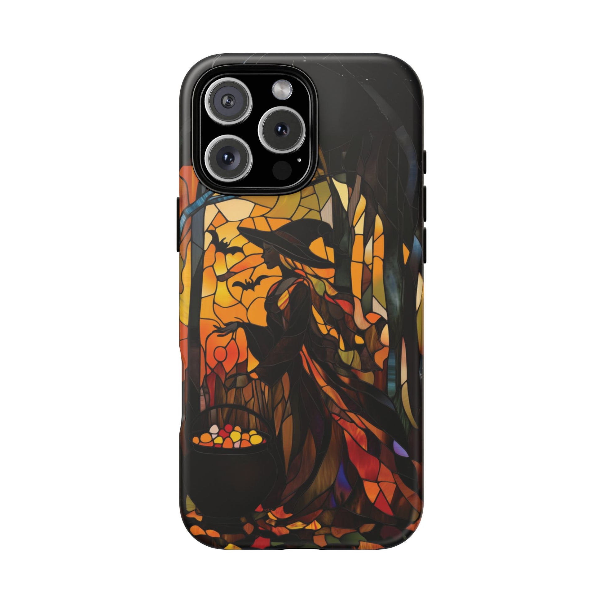 Halloween Witch Stained Glass Effect Dark Academia Spooky Fall Witchy Pumpkin Bats Seasonal Fall Mosaic Case iPhone 13 14 15 16 Pro Max