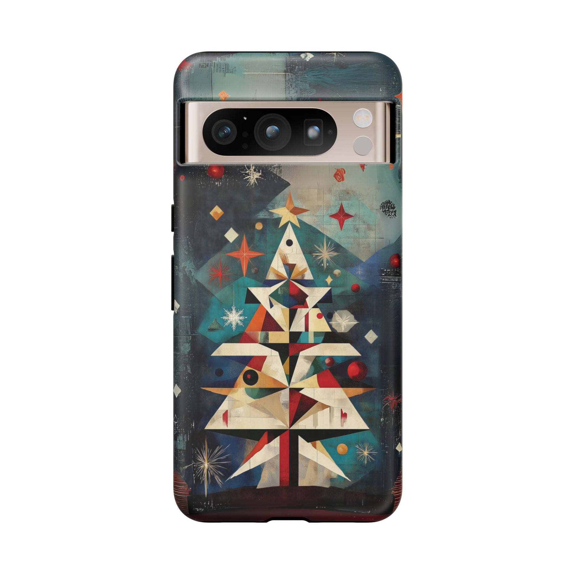 Mosaic Festive Christmas Tree Art Deco Stained Glass Phone Case Rankin Bass Style MidMod Design iPhone 13 14 15 16 Pro Max Pixel Galaxy