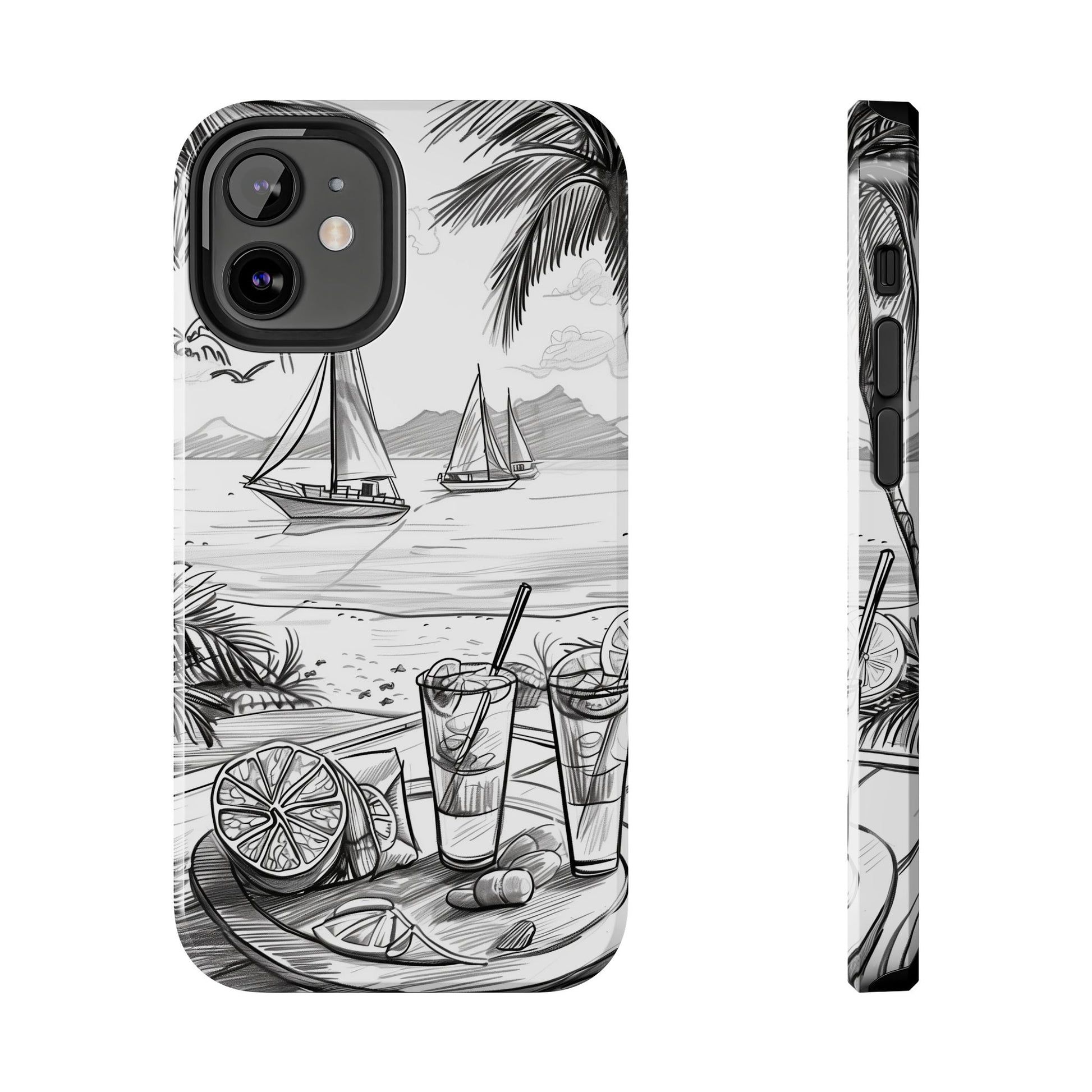 Beach Vibes Phone Case: Hand-Drawn Tiki Drinks & Tropical Paradise Design