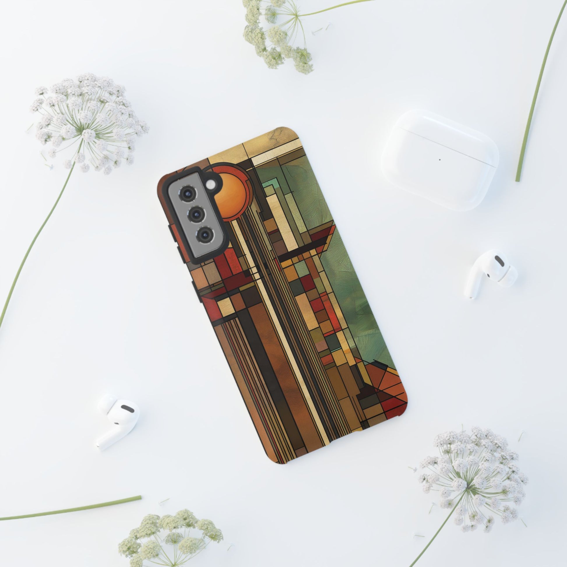 Prairie Style Frank Lloyd Wright Usonian Phone Case Geometric Stained Glass Art Deco Marble Gold 13 14 15 16 iPhone Pro Max Galaxy Pixel