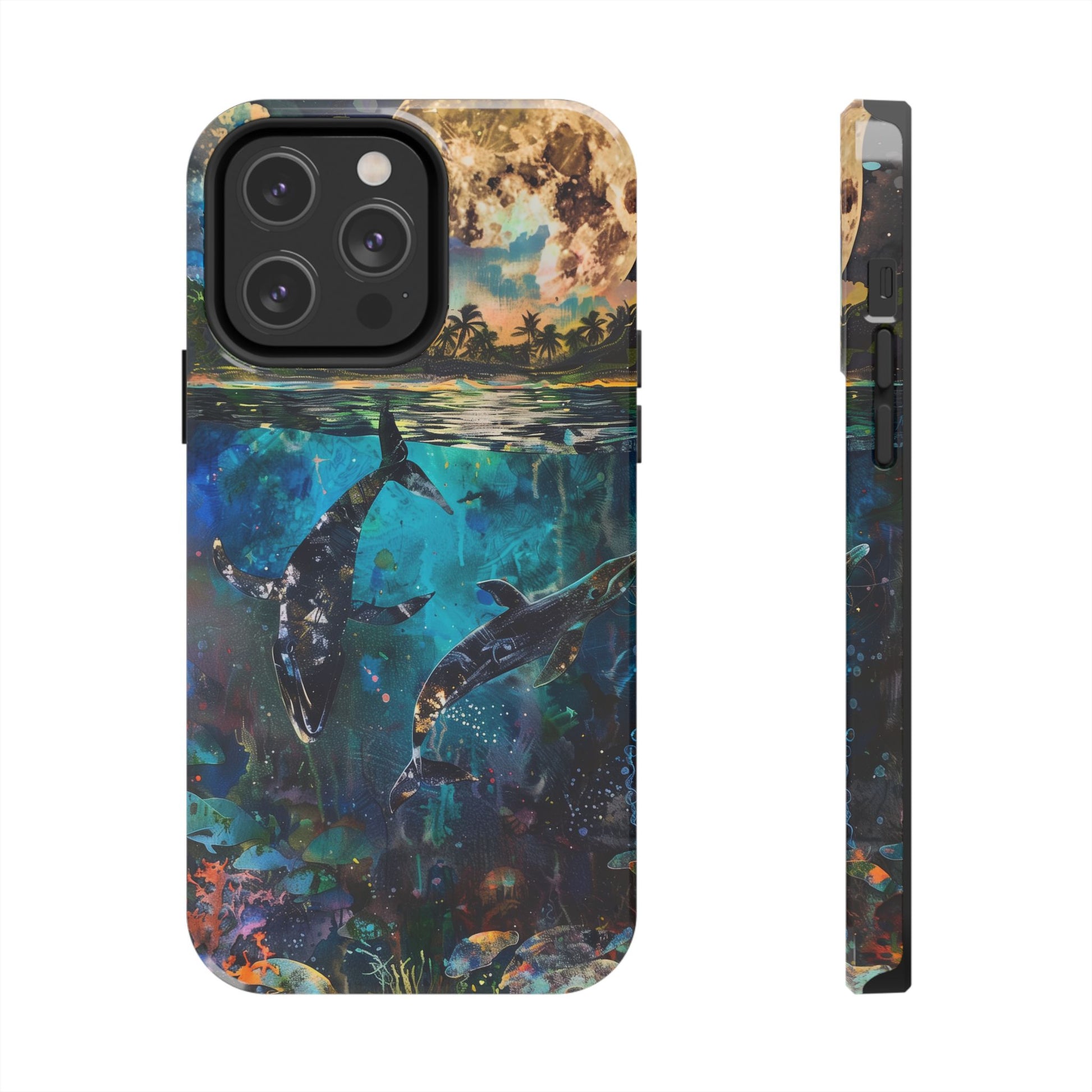 Abstract Moonlit Whales Underwater Phone Case - Durable and Stunning Protective Cover