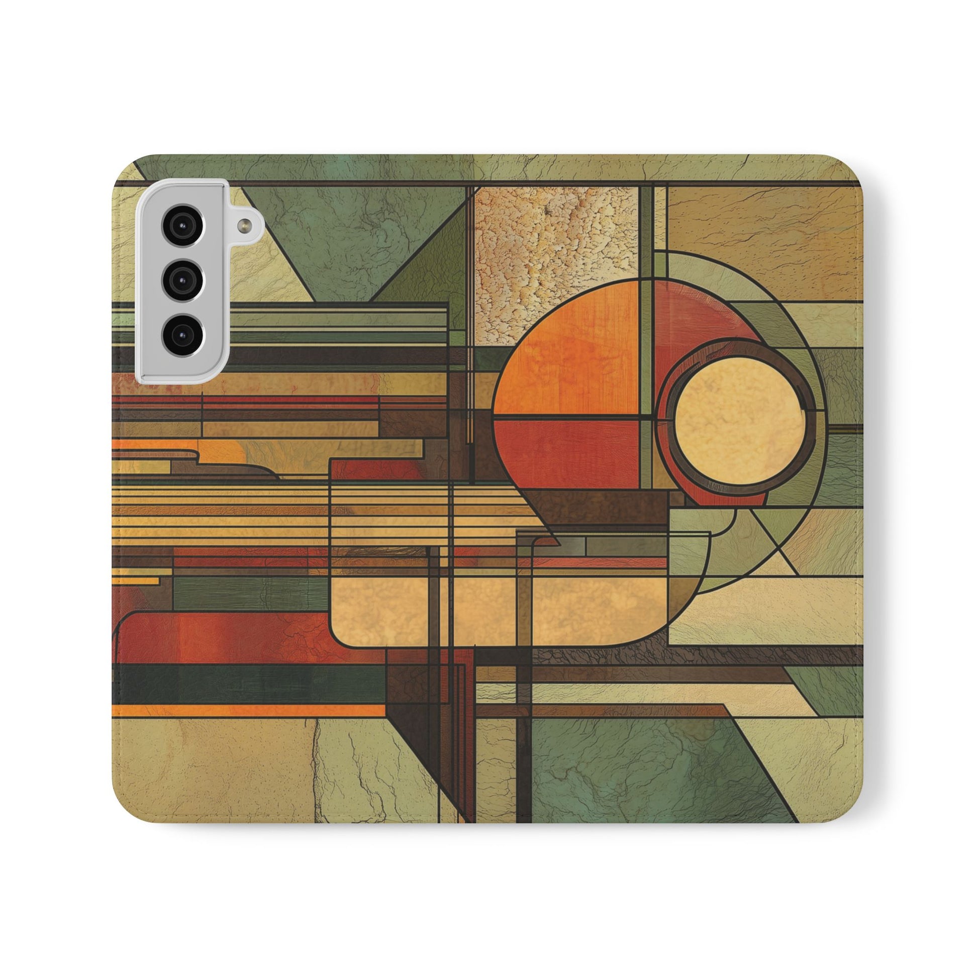 Art Deco Flip Case Prairie Style Stained Glass Inspired by Frank Lloyd Wright, Phone Covers, Colorful Protective Accessories, Unique