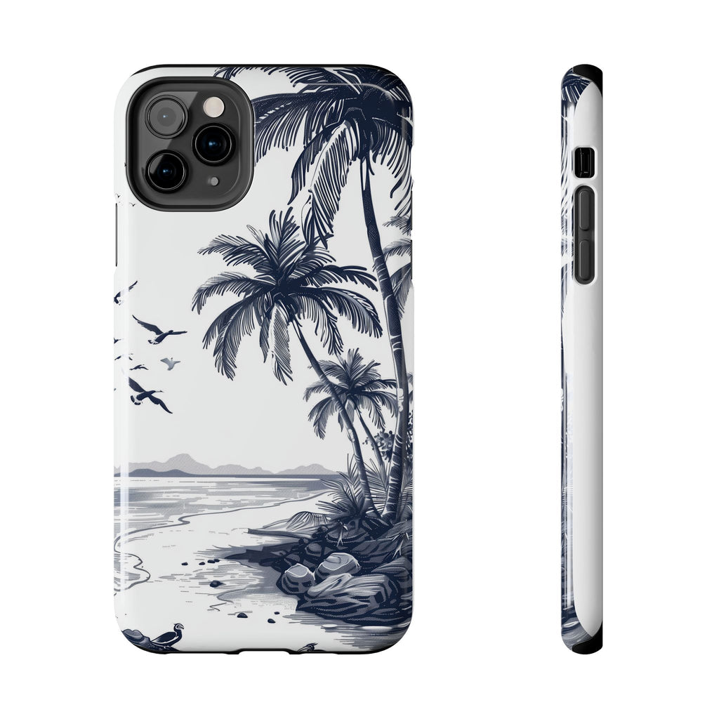 Durable Beach Escape: Hand-Drawn Beach Scene Tough iPhone Case