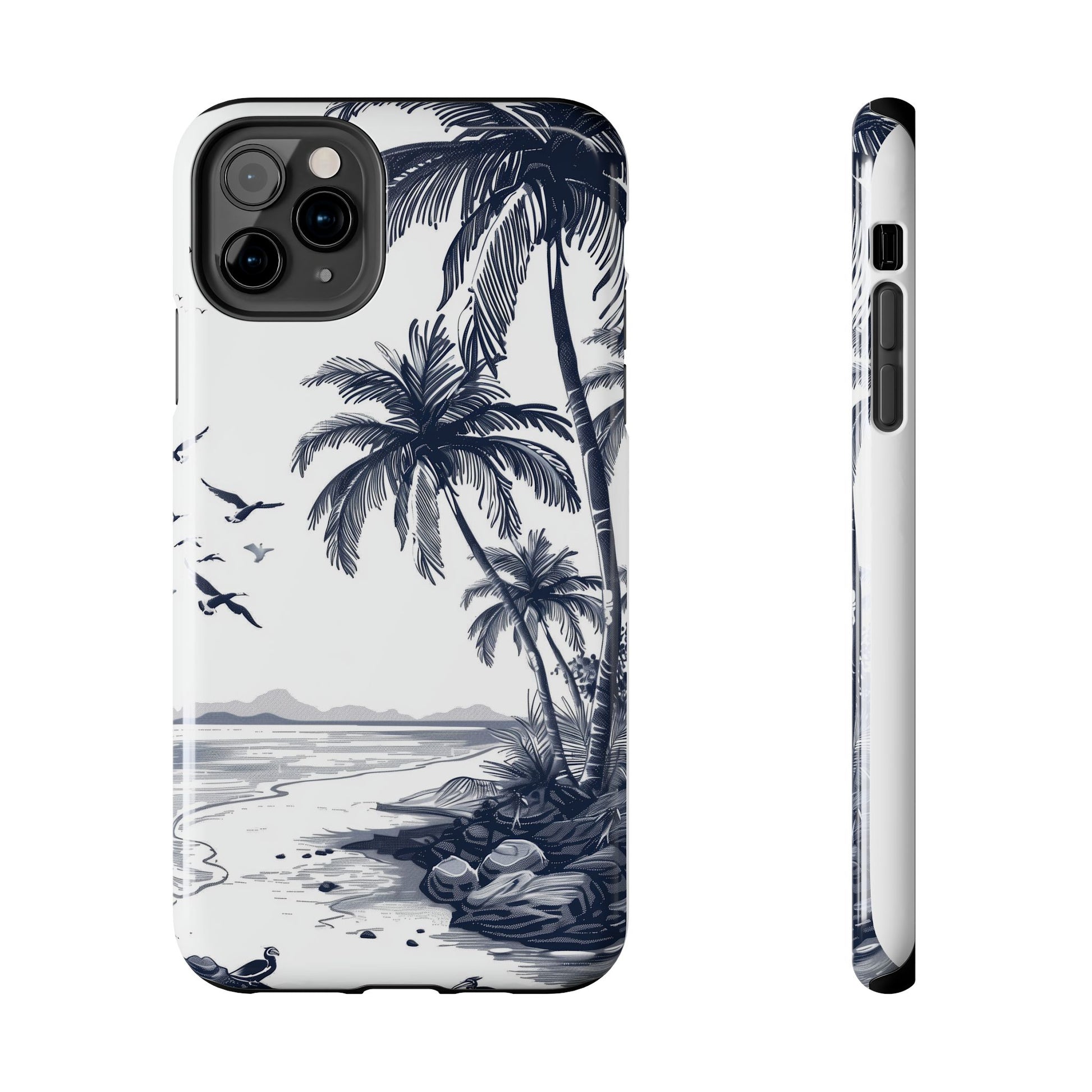 Durable Beach Escape: Hand-Drawn Beach Scene Tough iPhone Case