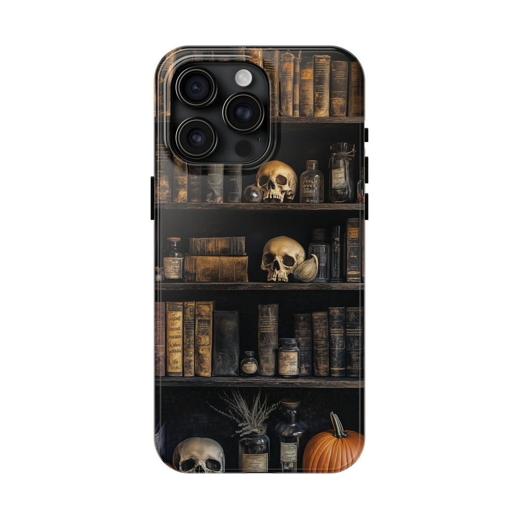 Goth Gothic Apothecary Bookcase Skulls Dark Academia floral Black Halloween Pumpkins Samsung Galaxy Apple iPhone 15 Pro Max Case  S24 S23 D