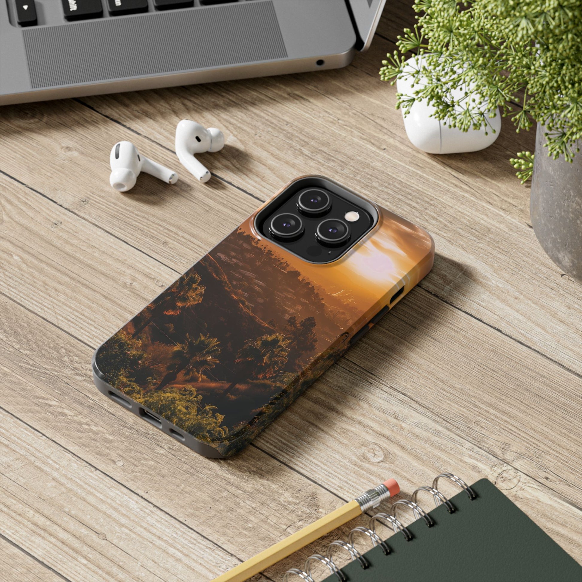 Los Angeles Sunset iPhone Case, Golden Hour Scenic View, Hollywood Hills Sunset Phone Case, Palm Trees Phone Case, iphone 15 pro max case