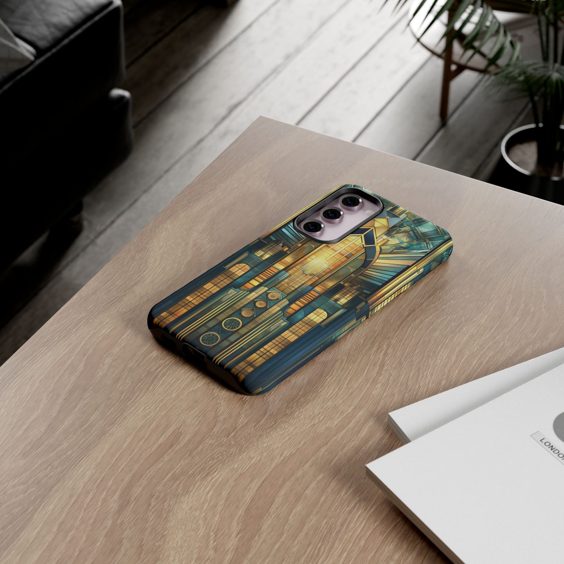 Phone Case Art Deco City Frank Lloyd Wright Teal Gold Protective Covers, Stylish Accessories, Great Gatsby Noir Nouveau iPhone 14 15 16 Pro