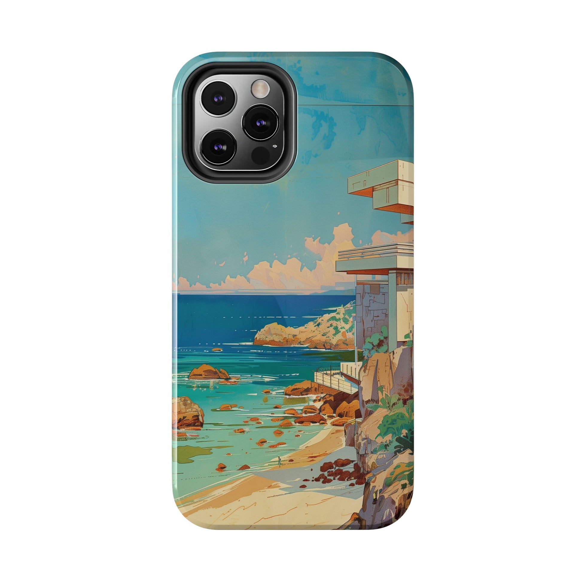 Retro Beach Scene Phone Case, Vintage Tropical Ocean iPhone Case, Summer Beach Phone Cover for iPhone, iphone 15 pro max