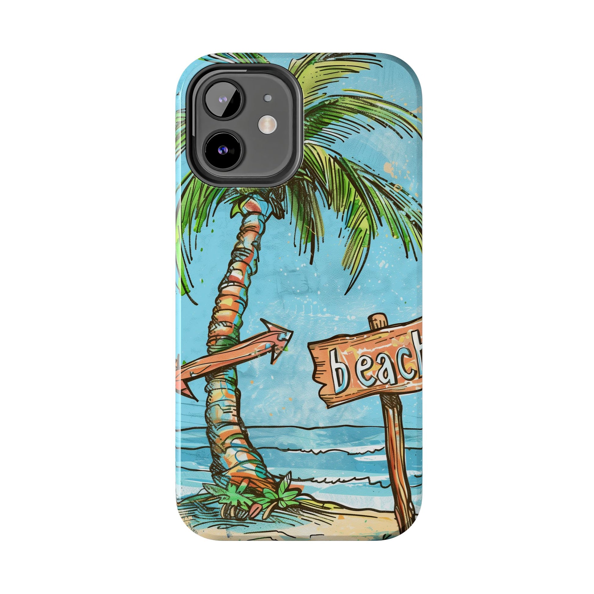 Durable Phone Case with Beach Scene and Palm Tree - Tropical Paradise Protective Cover