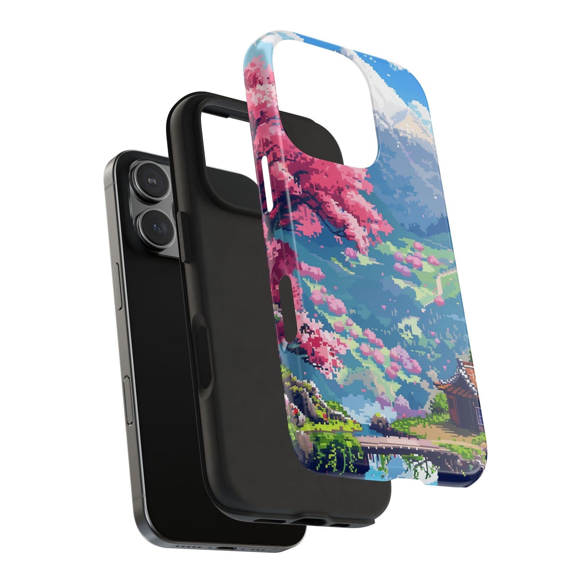Pixel Art Video Game Landscapes Phone Case, Retro Gaming Pixelated Design, Geeky Gamer Phone Cover, Unique Video Game Art Accessories