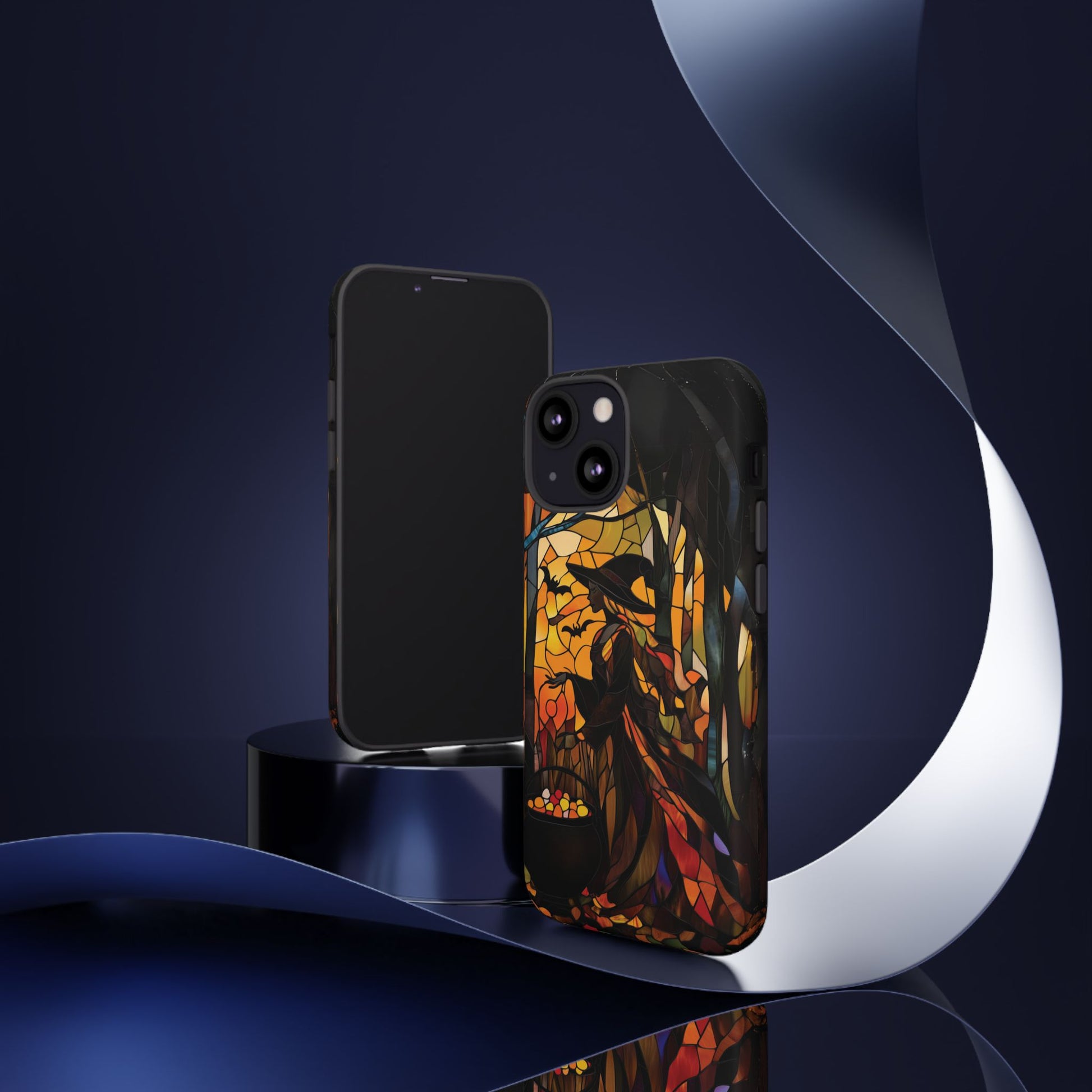 Halloween Witch Stained Glass Effect Dark Academia Spooky Fall Witchy Pumpkin Bats Seasonal Fall Mosaic Case iPhone 13 14 15 16 Pro Max