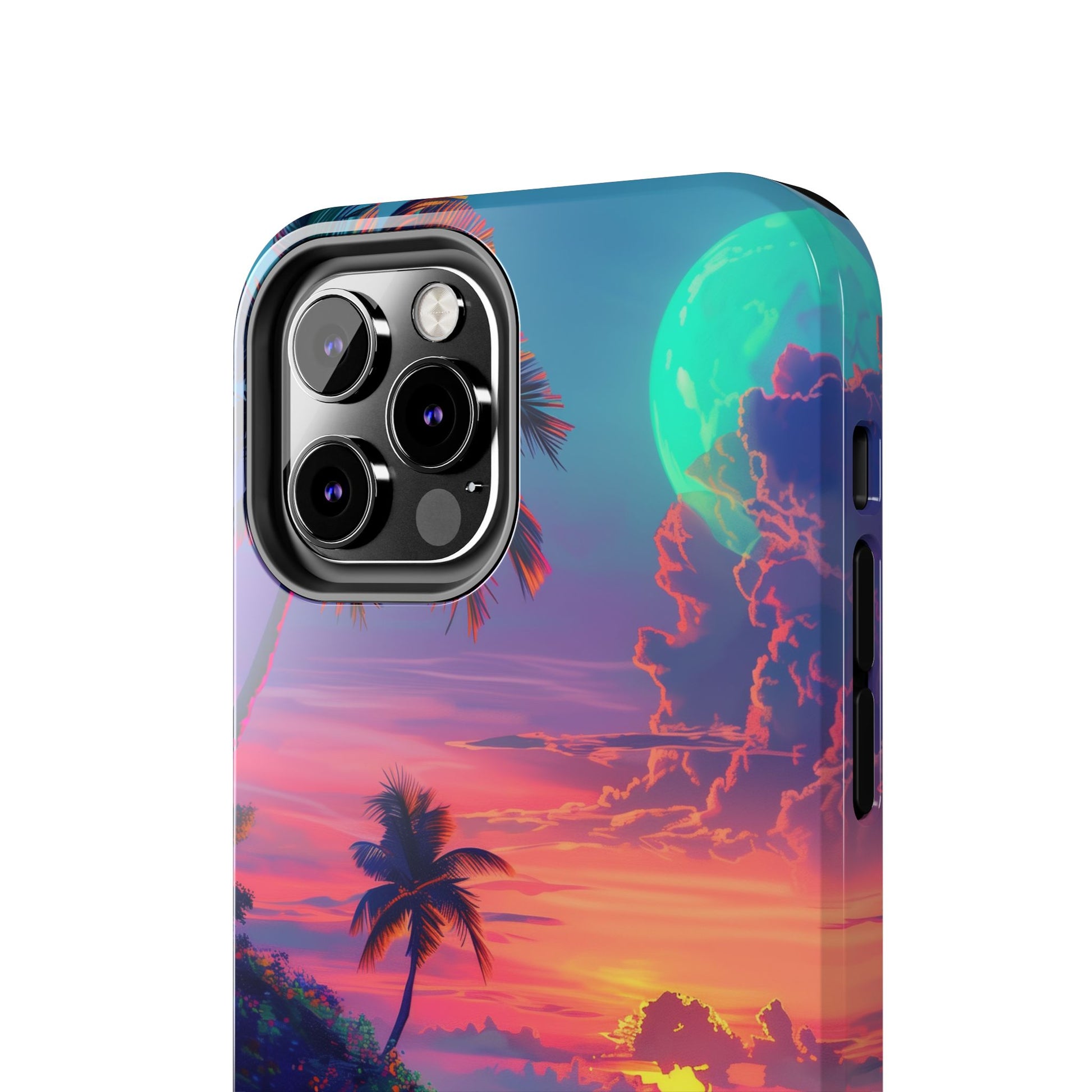 Tough Beach Scene Phone Case - Durable Phone Cover with Lisa Frank Inspired Beach Art - Protective Case with Vibrant Beach Design