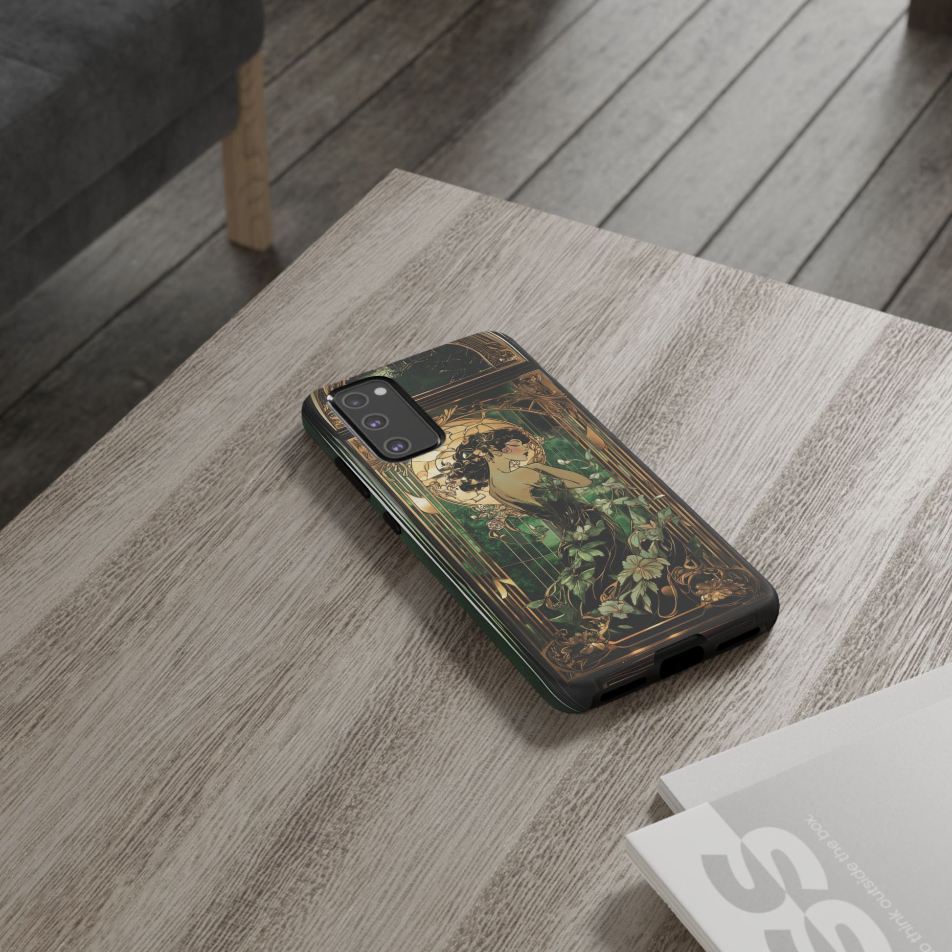 Art Deco Fairy Flapper Woman Phone Case 1920s Art Nouveau Design in Emerald & Gold Alphonse Mucha Style Gatsby Style Poster