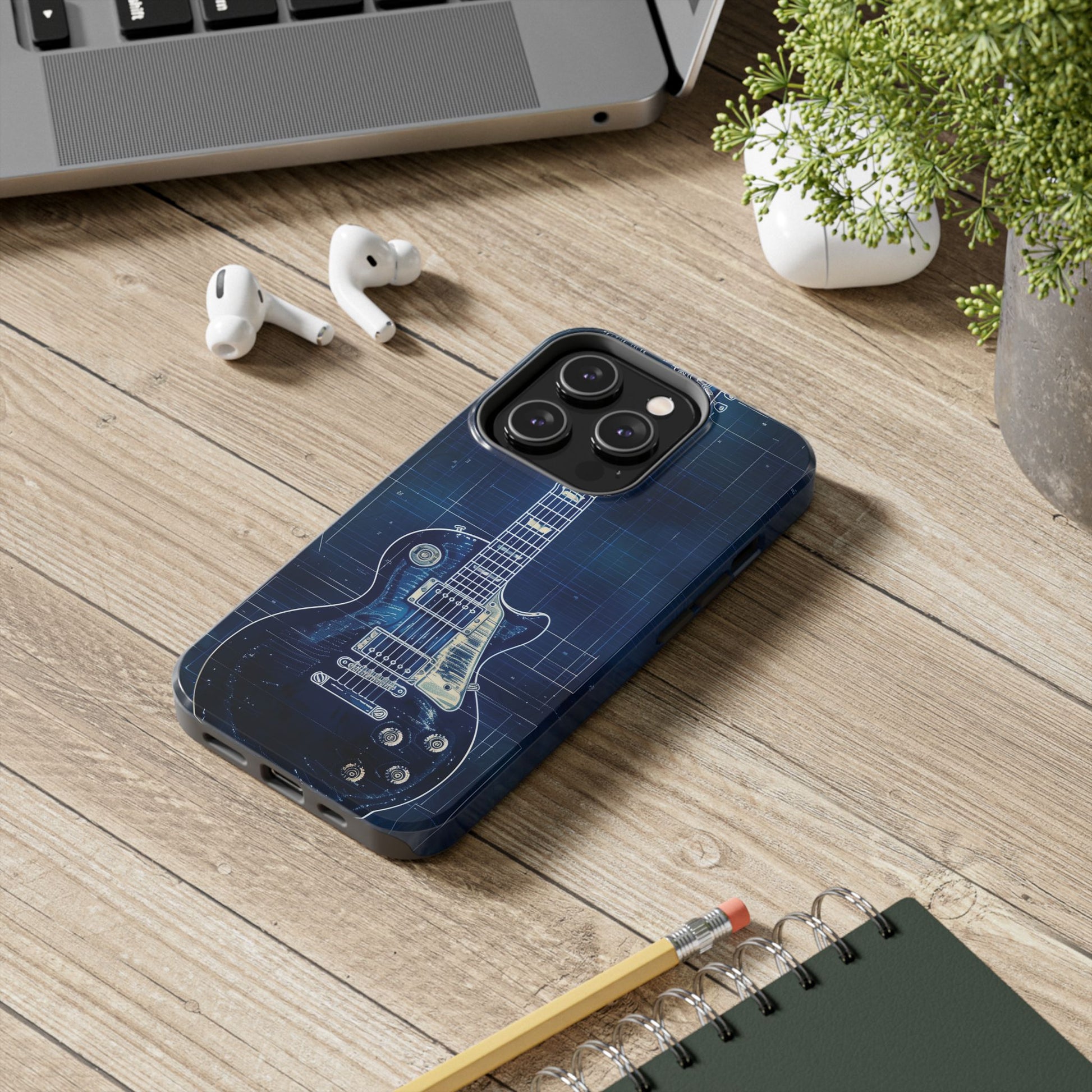 Guitar Phone Case, Guitar Blueprint iPhone Cover, Vintage Guitar Design, Custom iPhone Covers, Rock Music Phone Accessories, Musician Gift