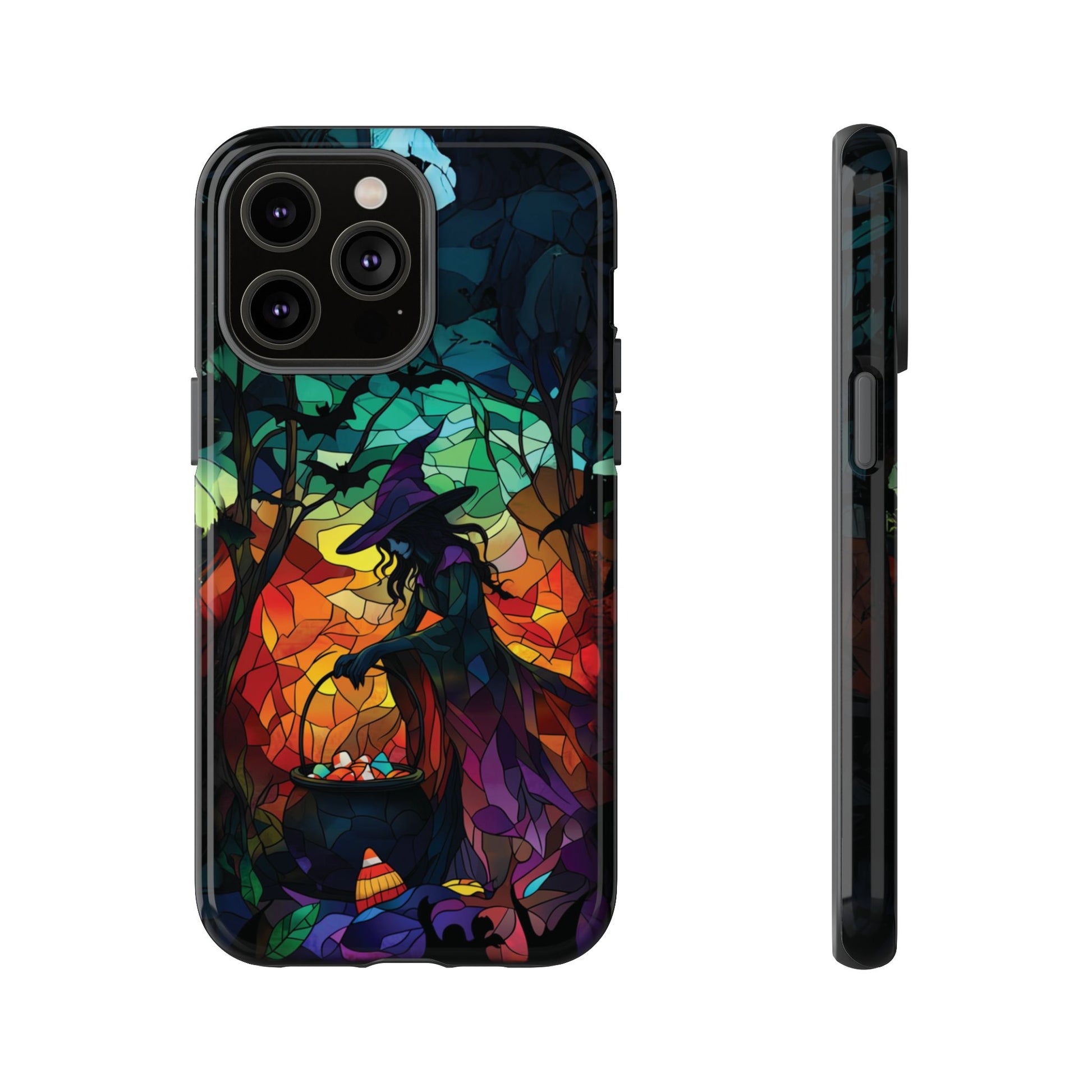 Halloween Witch Stained Glass Dark Academia Spooky Fall Witchy Pumpkin Bats Seasonal Fall Mosaic Case iPhone 13 14 15 16 Pro Max
