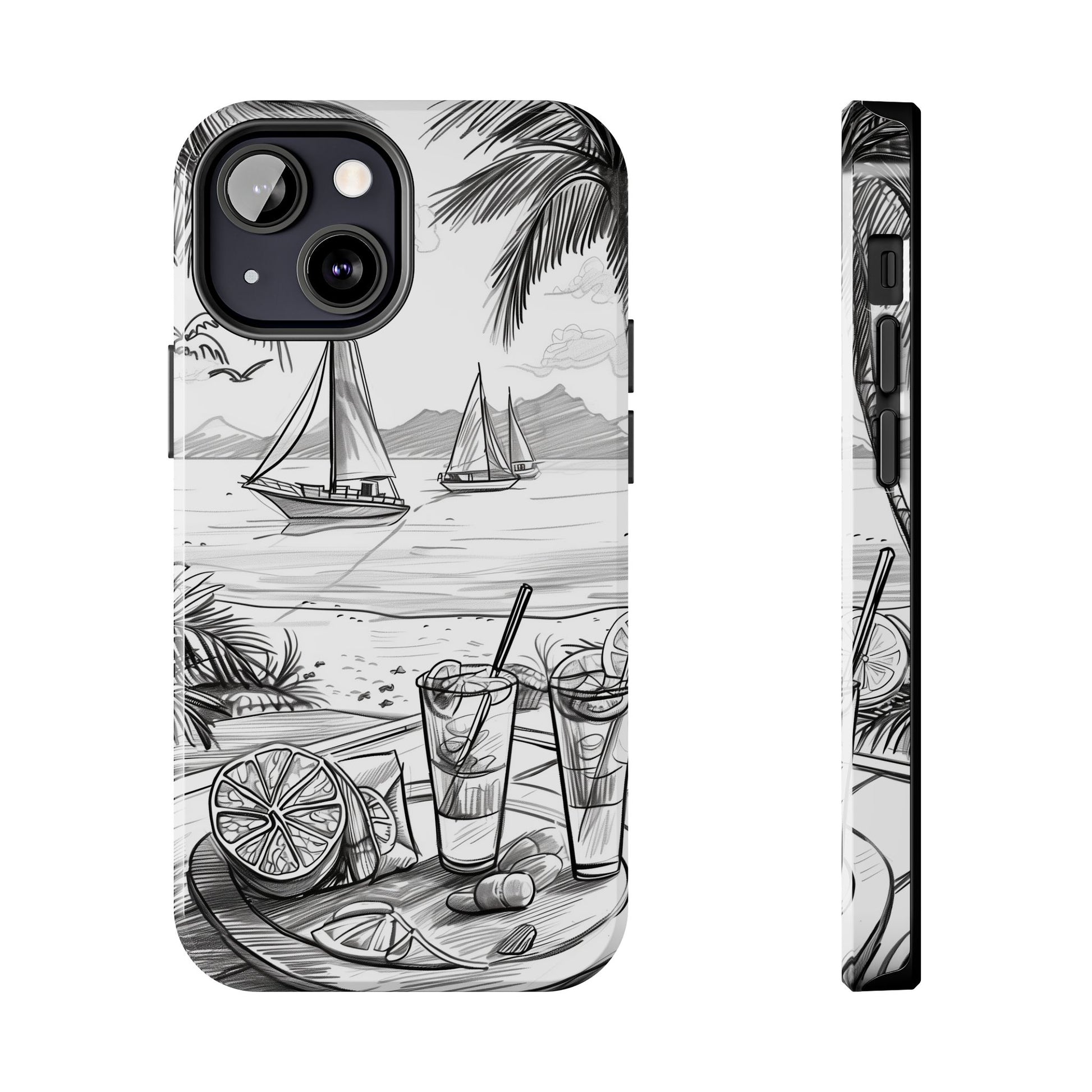 Beach Vibes Phone Case: Hand-Drawn Tiki Drinks & Tropical Paradise Design