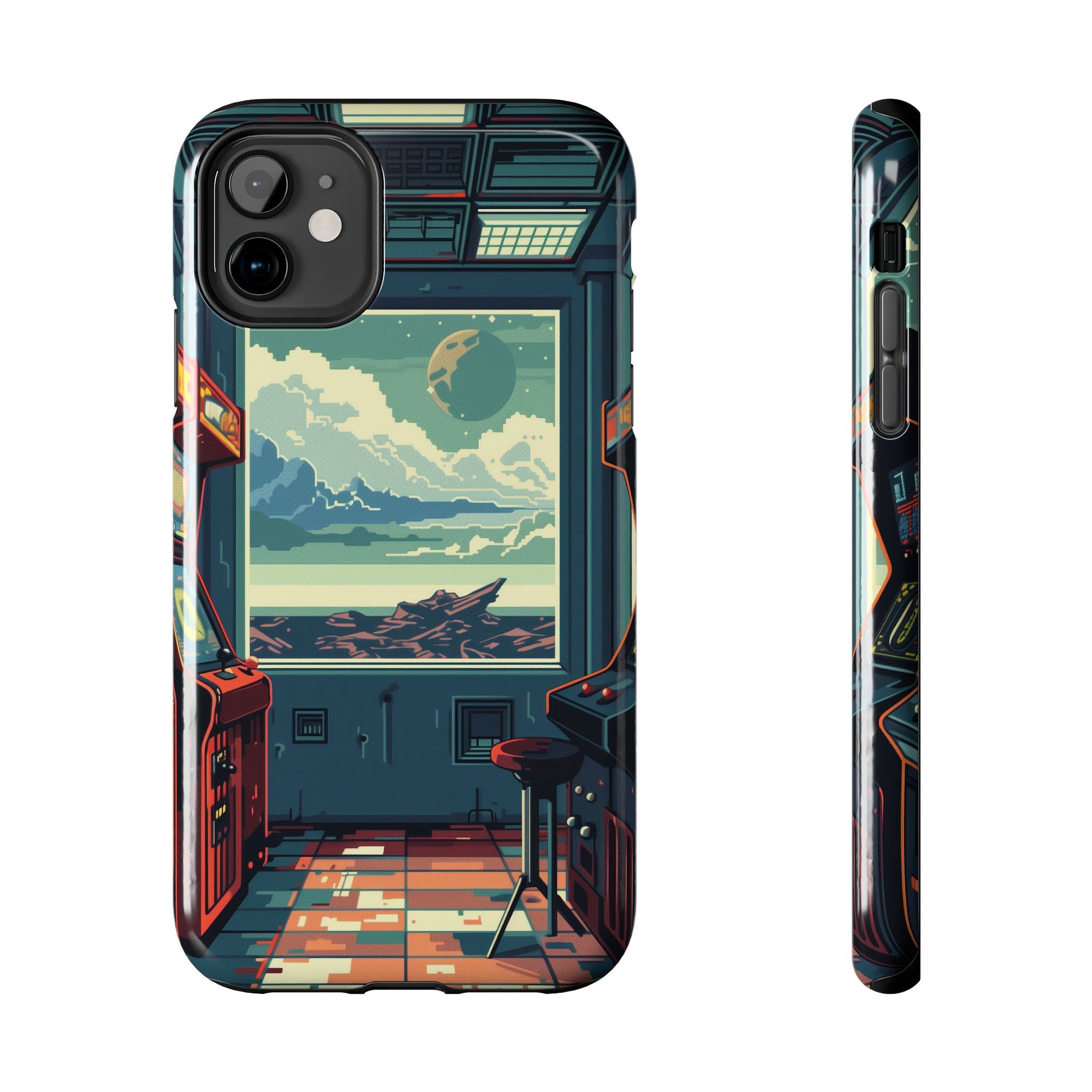 Durable iPhone Case with Outer Space Arcade Design - Protective Space Themed Cover - Fun and Sturdy Phone Accessory - Retro Gift