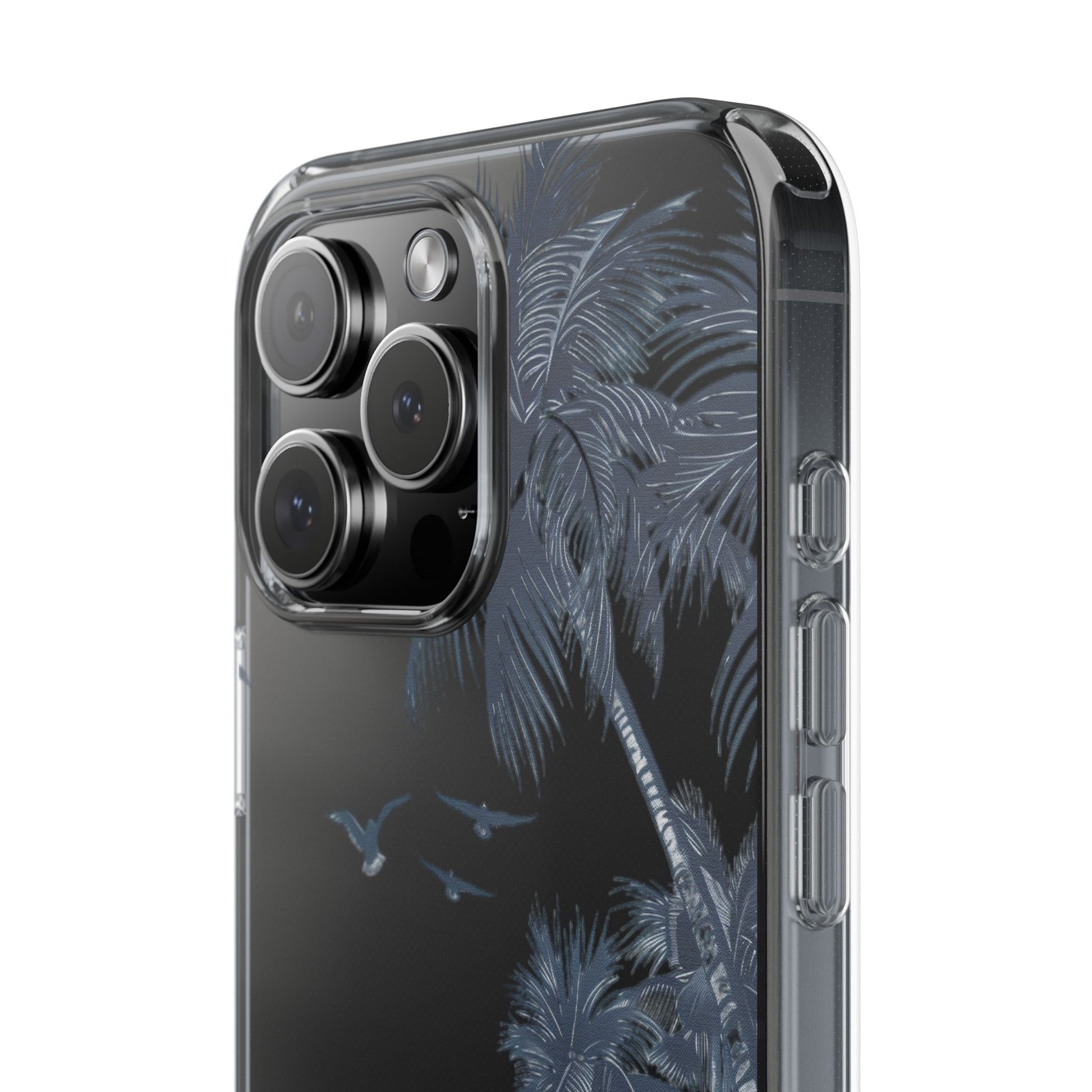 Hand-Drawn Art Beach Scene Clear Phone Case Tropical Palm Trees Surfing iPhone 13 14 15 16 Pro Max Galaxy S23