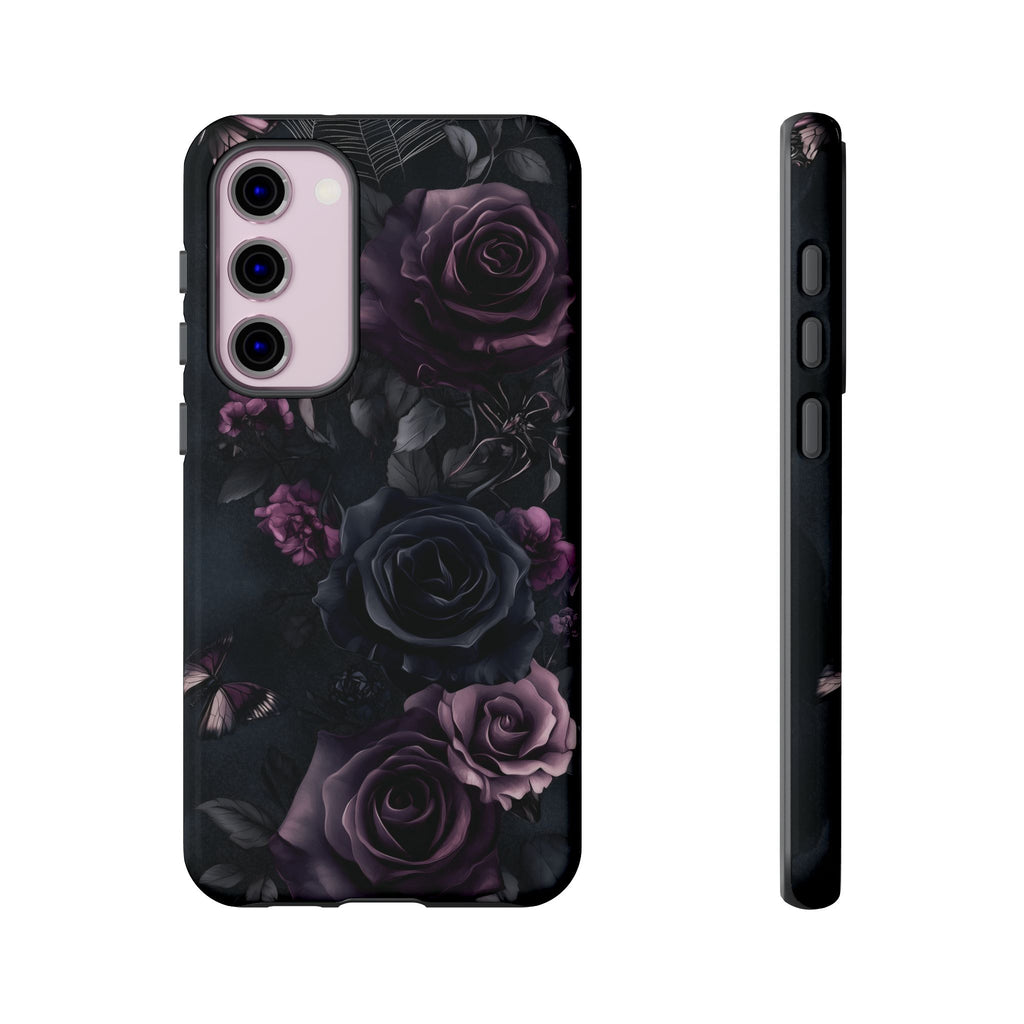 Gothic Floral Phone Case Dark Academia Black Roses Spider Webs Butterflies Witchcraft Night Sky iPhone 13 14 15 16 Pro Max Galaxy Pixel
