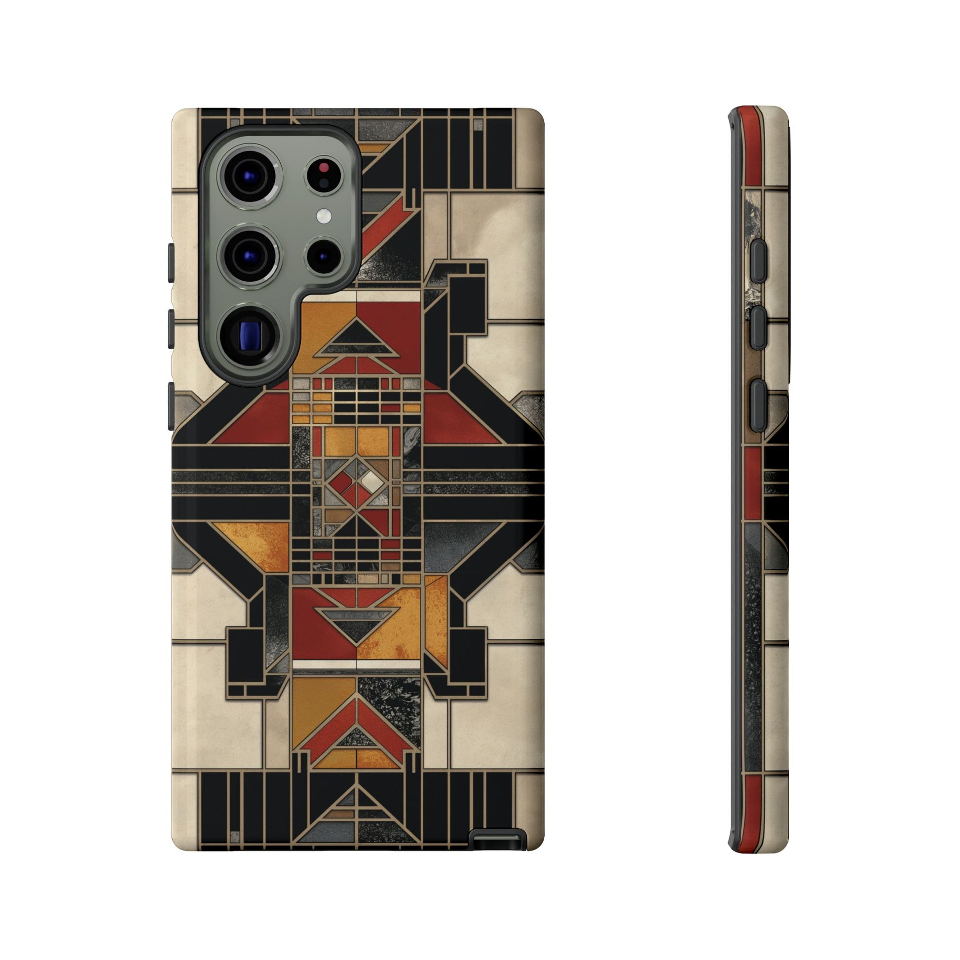 Stained Glass Art Deco Southwest Prairie Style Frank Lloyd Phone Case Geometric Marble Gold 13 14 15 16 iPhone Pro Max Galaxy Pixel