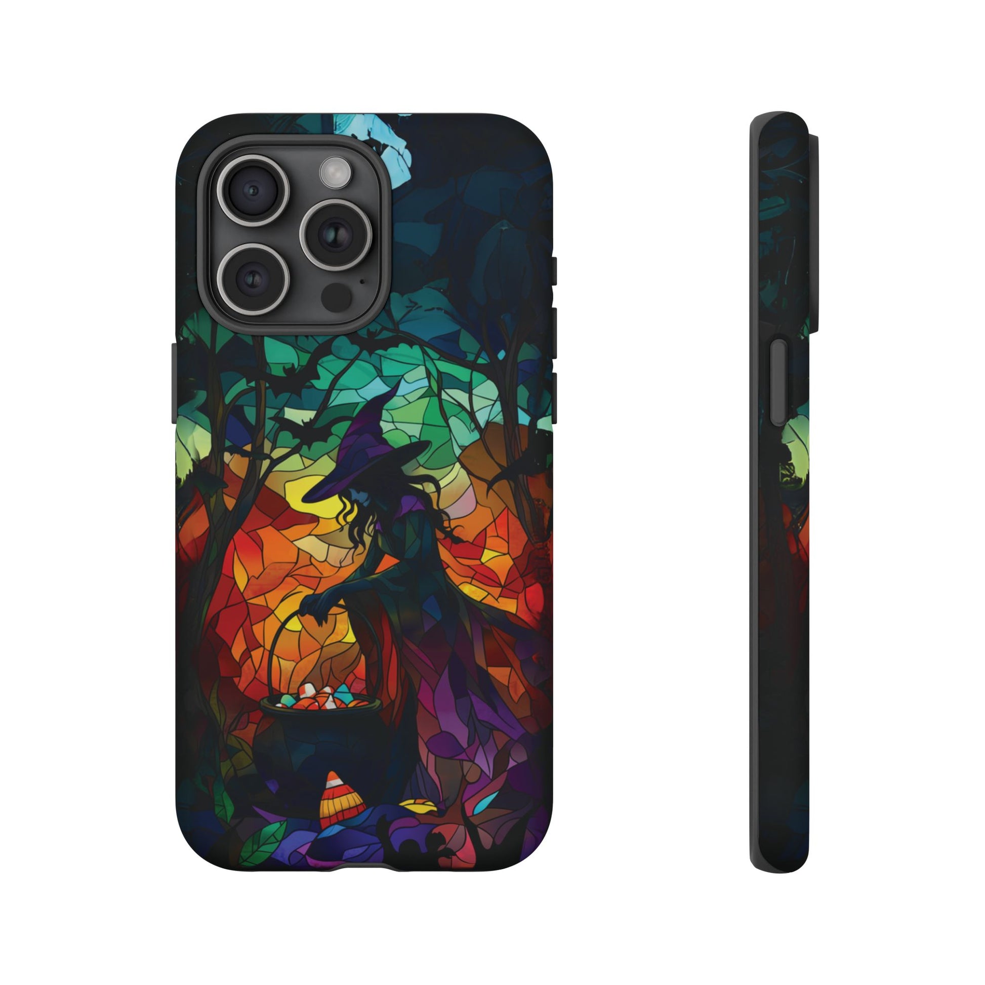 Halloween Witch Stained Glass Dark Academia Spooky Fall Witchy Pumpkin Bats Seasonal Fall Mosaic Case iPhone 13 14 15 16 Pro Max