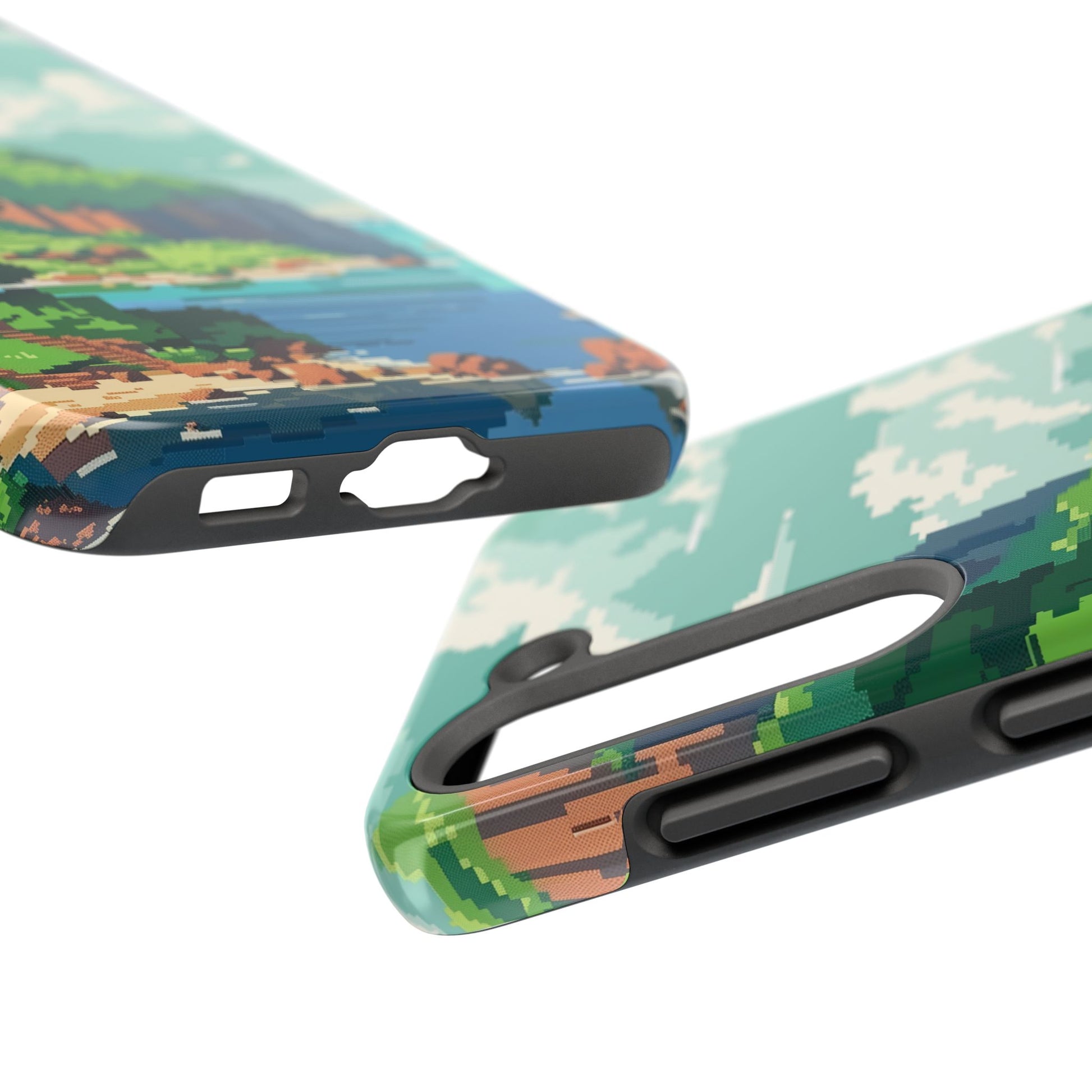 Pixel Art Video Game Landscapes Phone Case, Retro Gaming Pixelated Design, Geeky Gamer Phone Cover, Unique Video Game Art Accessories