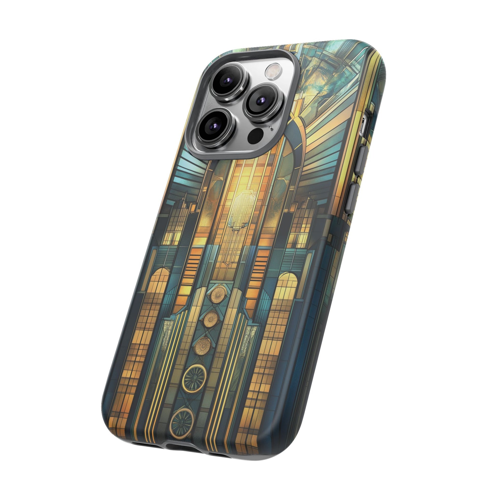 Phone Case Art Deco City Frank Lloyd Wright Teal Gold Protective Covers, Stylish Accessories, Great Gatsby Noir Nouveau iPhone 14 15 16 Pro