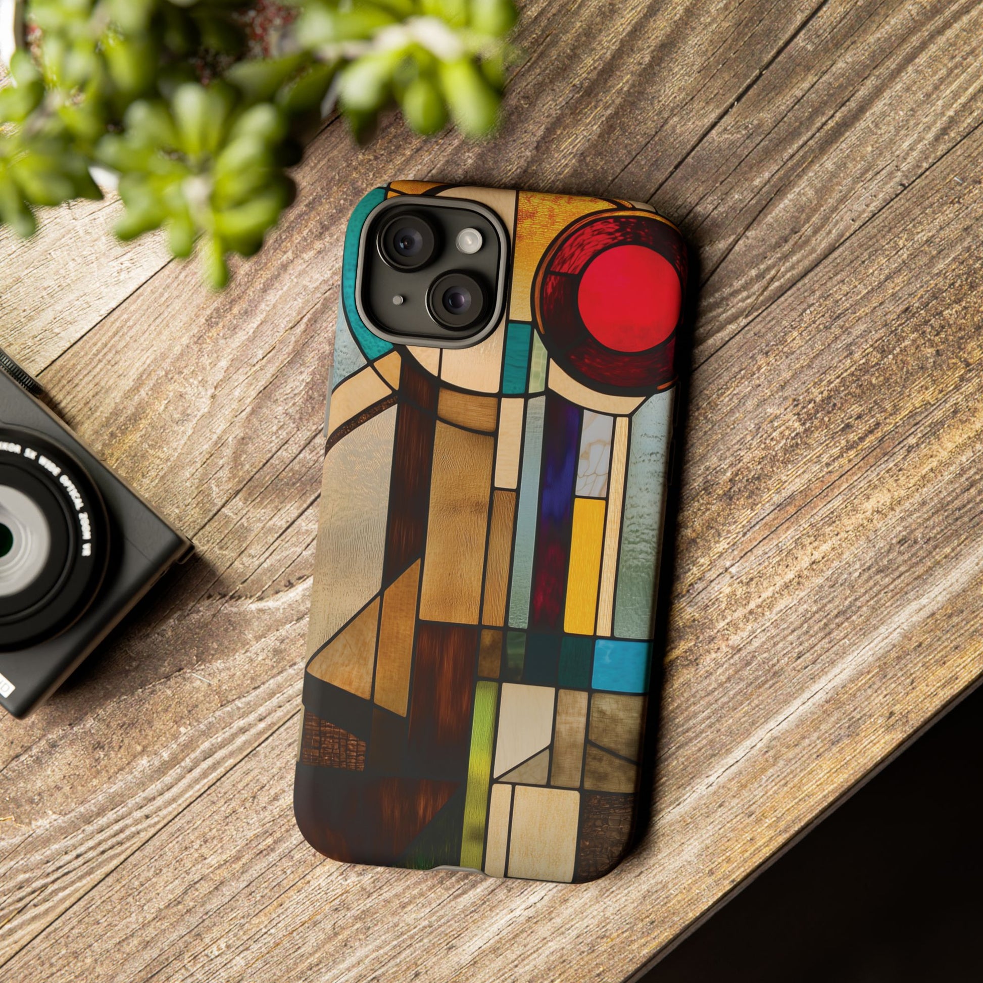 Stained Art Deco Glass Phone Case Frank Lloyd Wright Cottage Core Usonian Prairie Style Geometric Stylish  iPhone 14 15 16 Pro