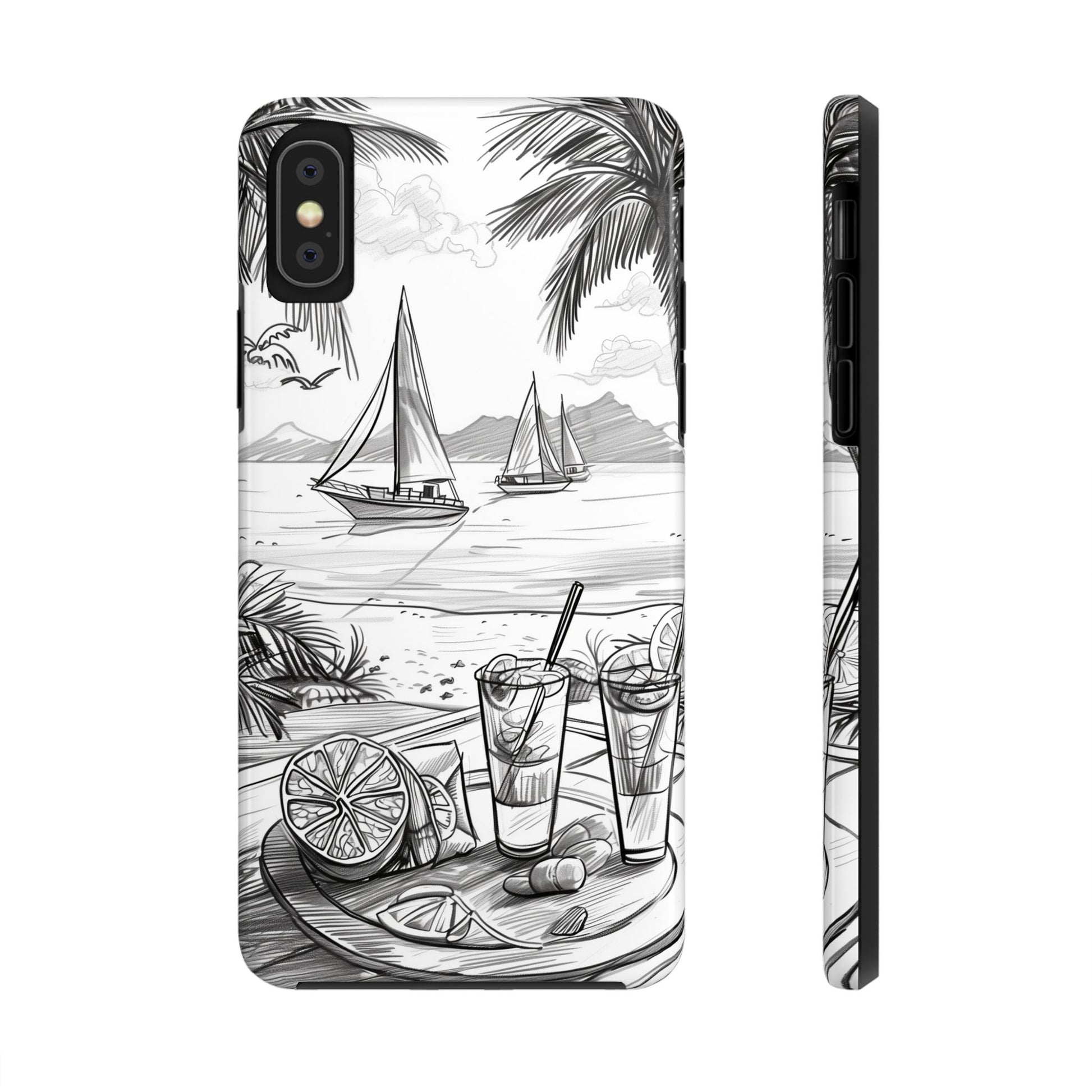 Beach Vibes Phone Case: Hand-Drawn Tiki Drinks & Tropical Paradise Design