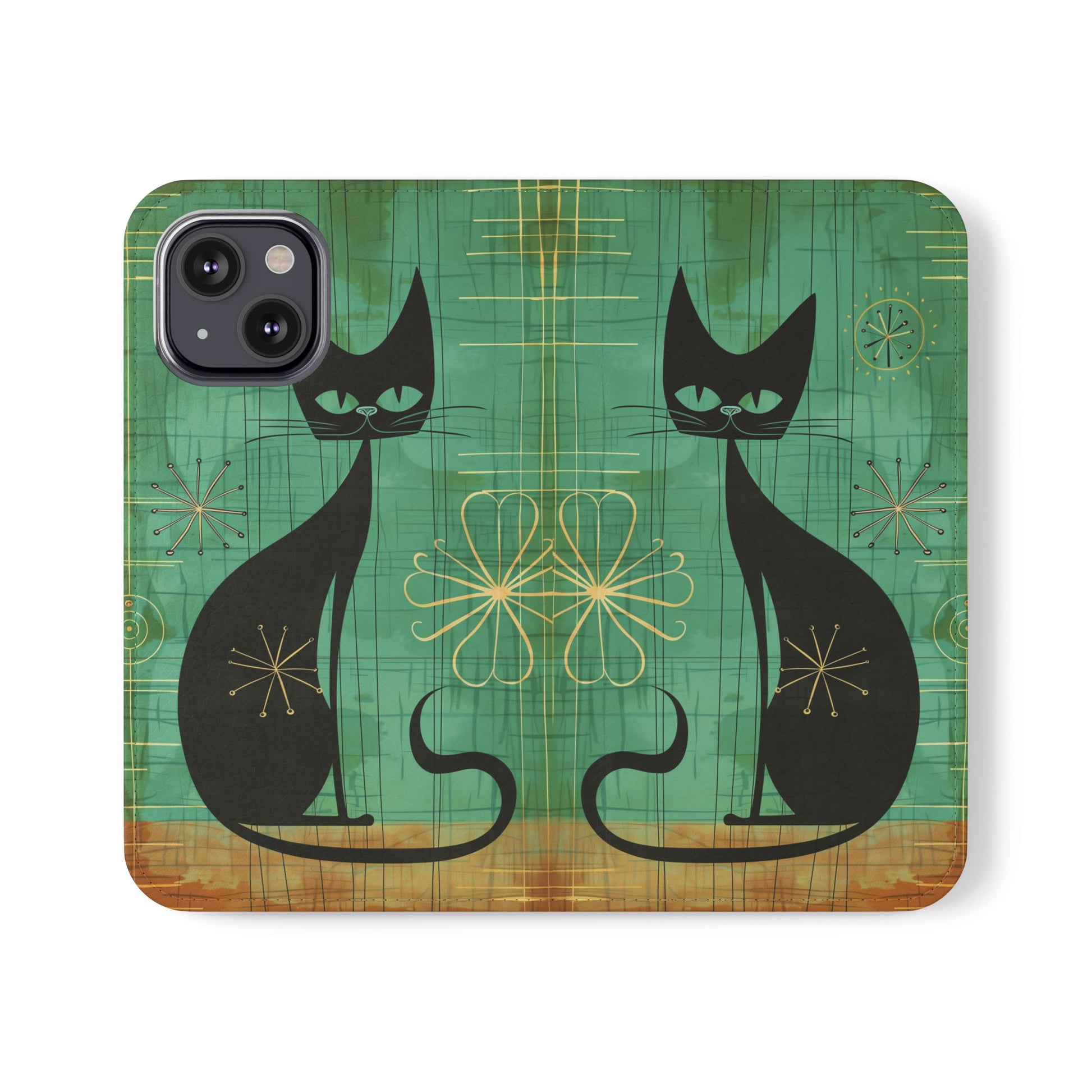 Mid-Century Modern Flip Case, Mid Mod Phone Case, Atomic Cats Case, Retro Chic Smartphone Cover, Android, Apple, Samsung Atomic Cats