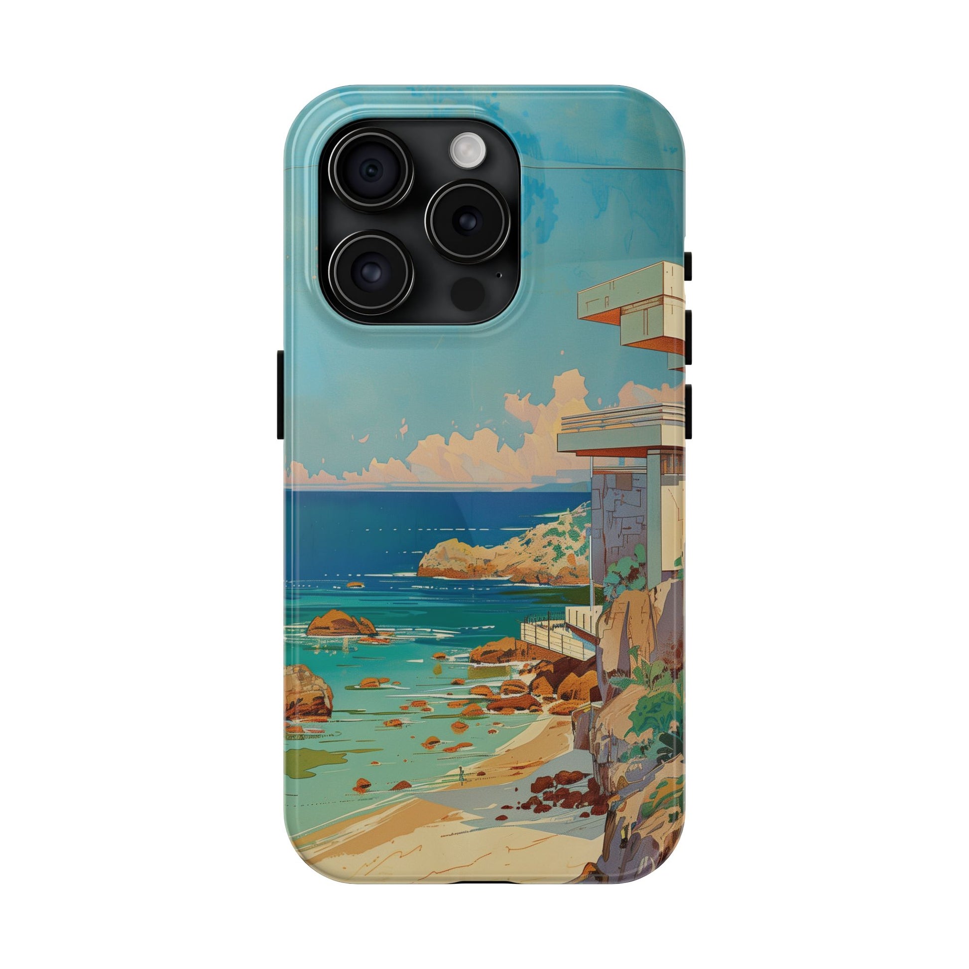 Retro Beach Scene Phone Case, Vintage Tropical Ocean iPhone Case, Summer Beach Phone Cover for iPhone, iphone 15 pro max