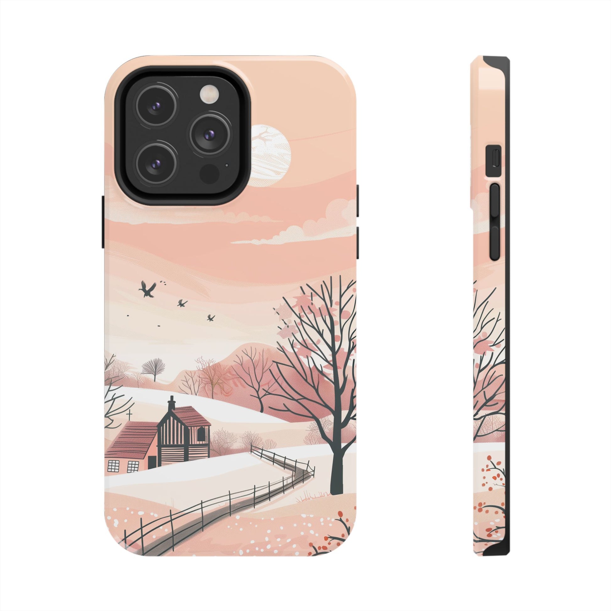 Cottagecore Countryside Sunset Phone Case Cottagecore Aesthetic, Tranquil Pastel Sky Gradient & Silhouette Trees, Whimsical Nature Art Cover