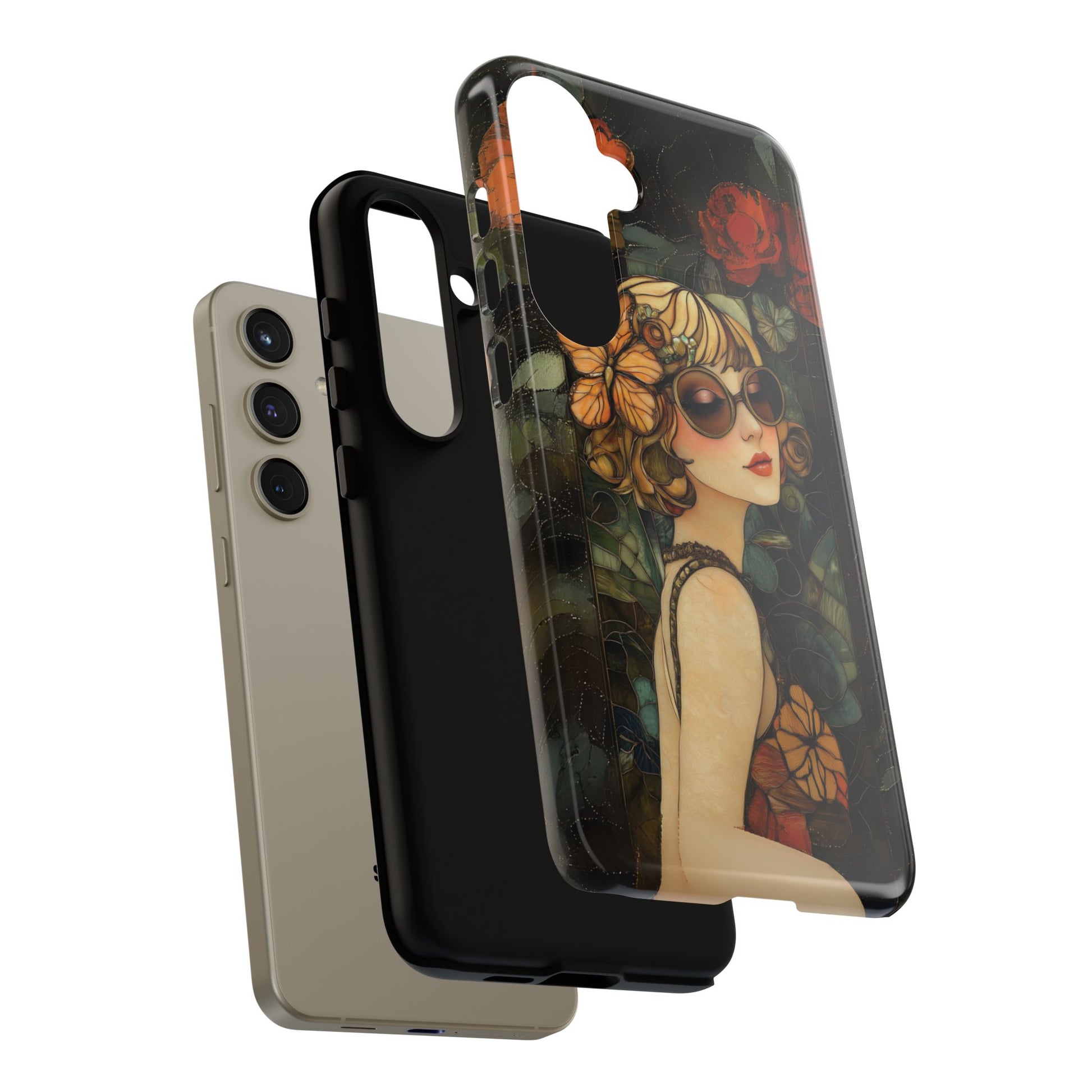 Butterfly Art Deco Flapper Woman Mosaic Phone Case 1920s Art Nouveau Design in Red Stained Glass Alphonse Mucha Style Gatsby Style Poster