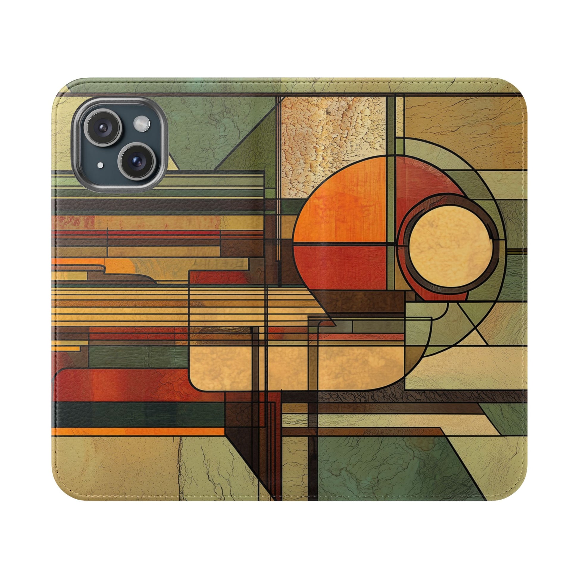 Art Deco Flip Case Prairie Style Stained Glass Inspired by Frank Lloyd Wright, Phone Covers, Colorful Protective Accessories, Unique
