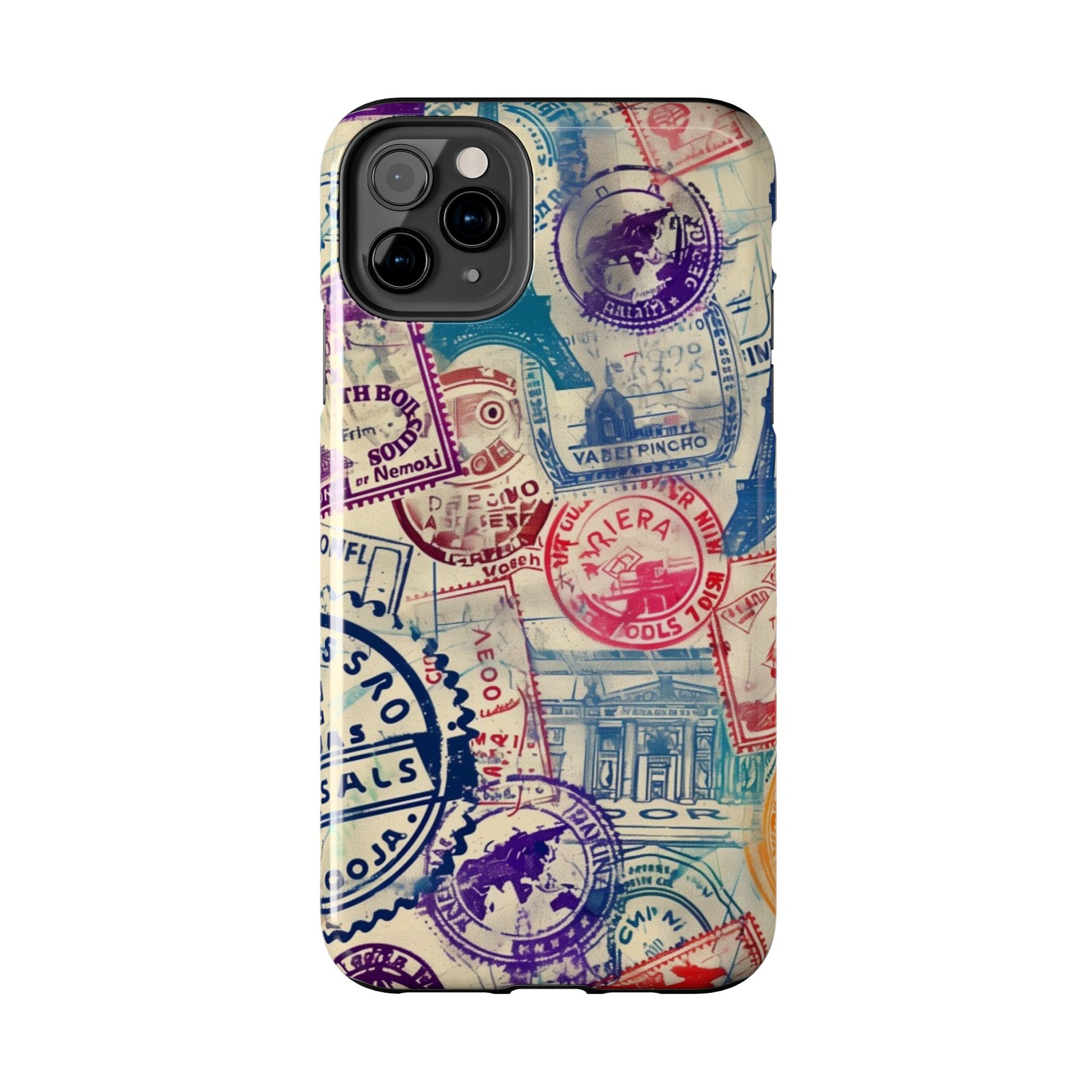 Travel Stamps Tough Phone Case - Durable Vintage Travel Stamps Design - Adventure Inspired Phone Case - Protective Case with travel stamps