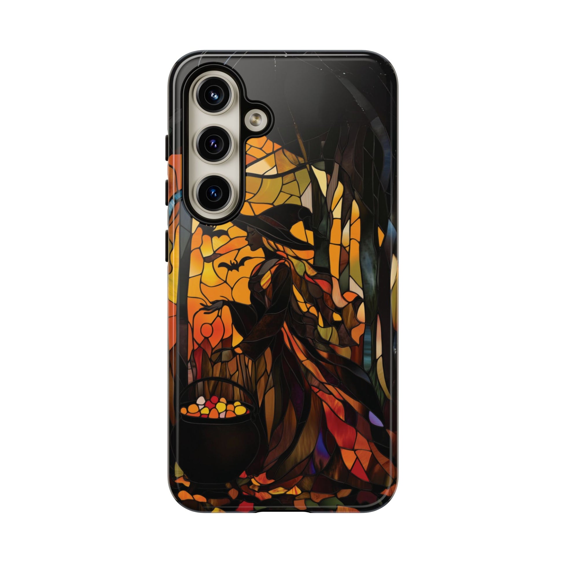 Halloween Witch Stained Glass Effect Dark Academia Spooky Fall Witchy Pumpkin Bats Seasonal Fall Mosaic Case iPhone 13 14 15 16 Pro Max