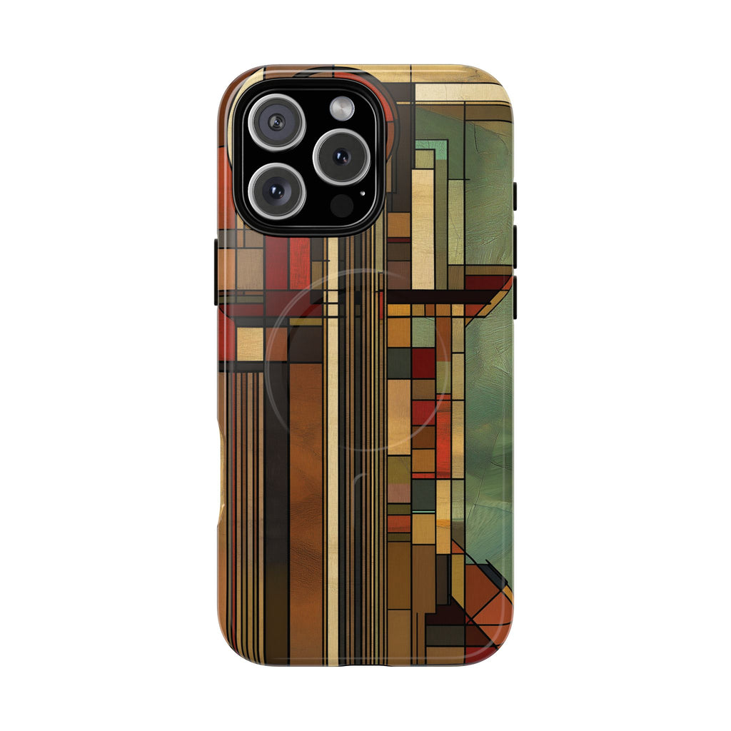 Magsafe Prairie Style Frank Lloyd Wright Usonian Phone Case Geometric Stained Glass Art Deco Marble 14 15 16 iPhone Pro Max