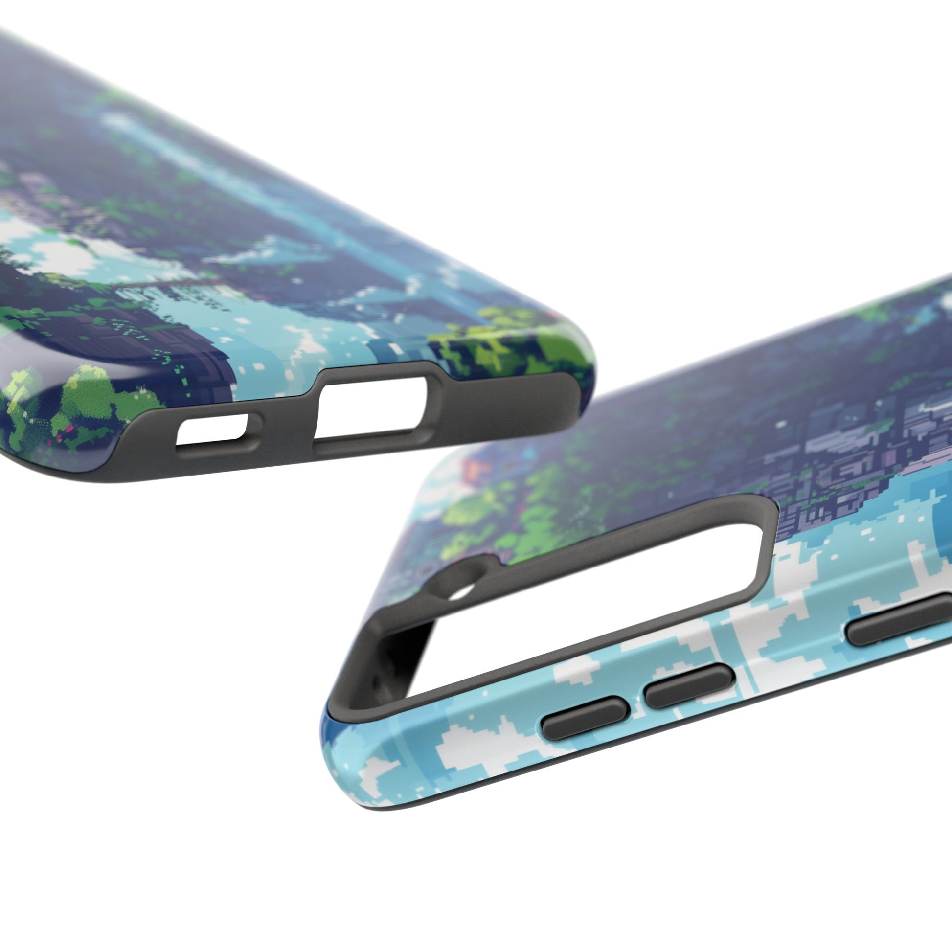 Pixel Art Video Game Landscapes Phone Case, Retro Gaming Pixelated Design, Geeky Gamer Phone Cover, Unique Video Game Art Accessories