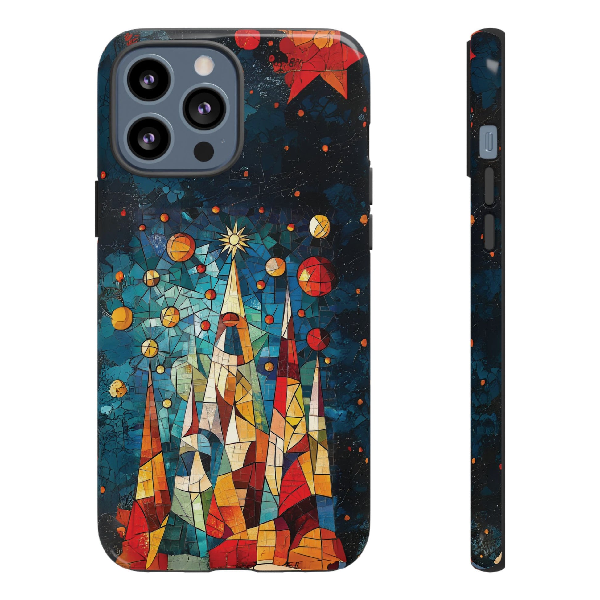 Mosaic Festive Christmas Tree Grove Art Deco Stained Glass Phone Case Rankin Style MidMod Design iPhone 13 14 15 16 Pro Max Pixel Galaxy