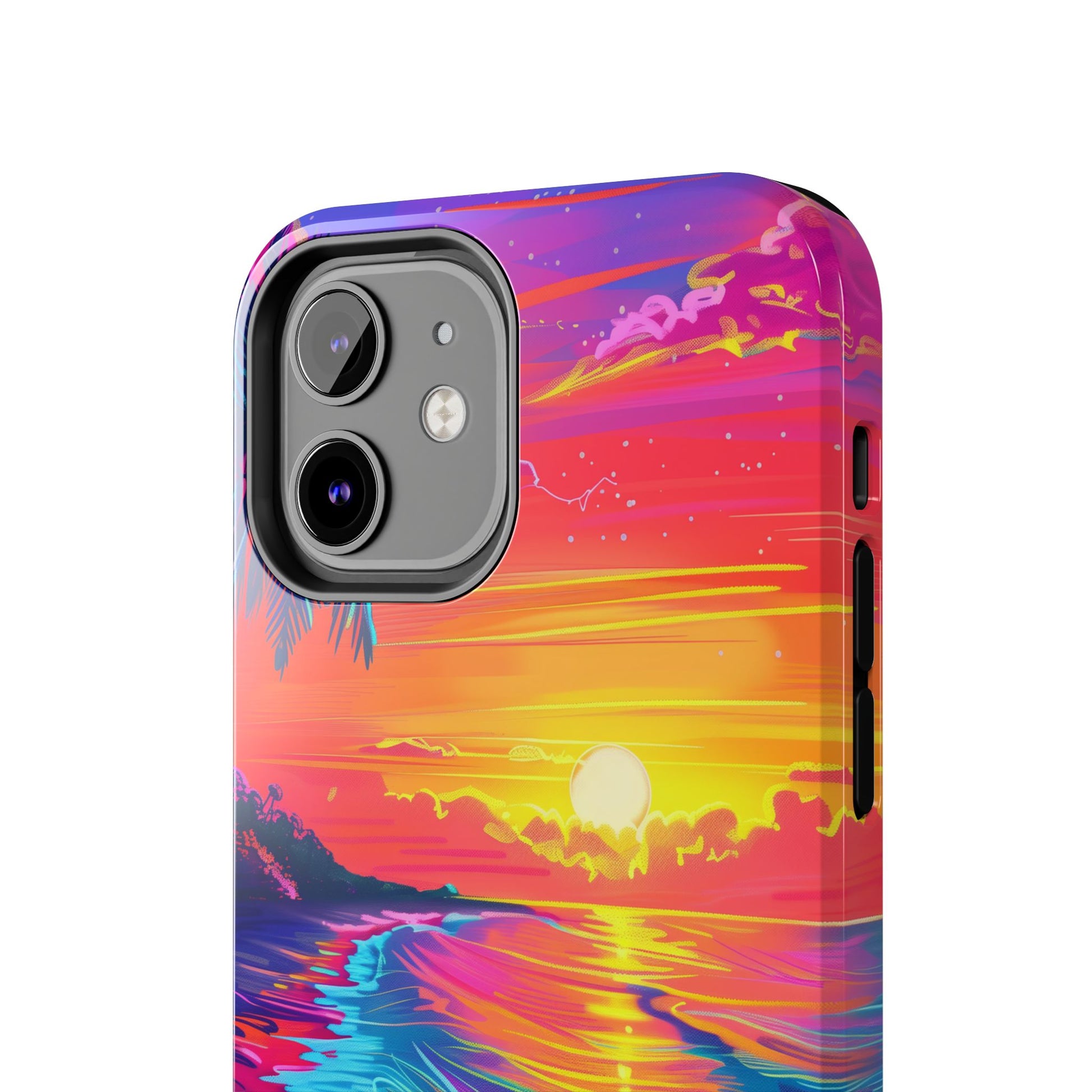 Tough Beach Sunrise Phone Case - Durable Case Lisa Frank Inspired Beach Art - Vibrant Beach Design - Colorful Phone Case for Beach Lovers