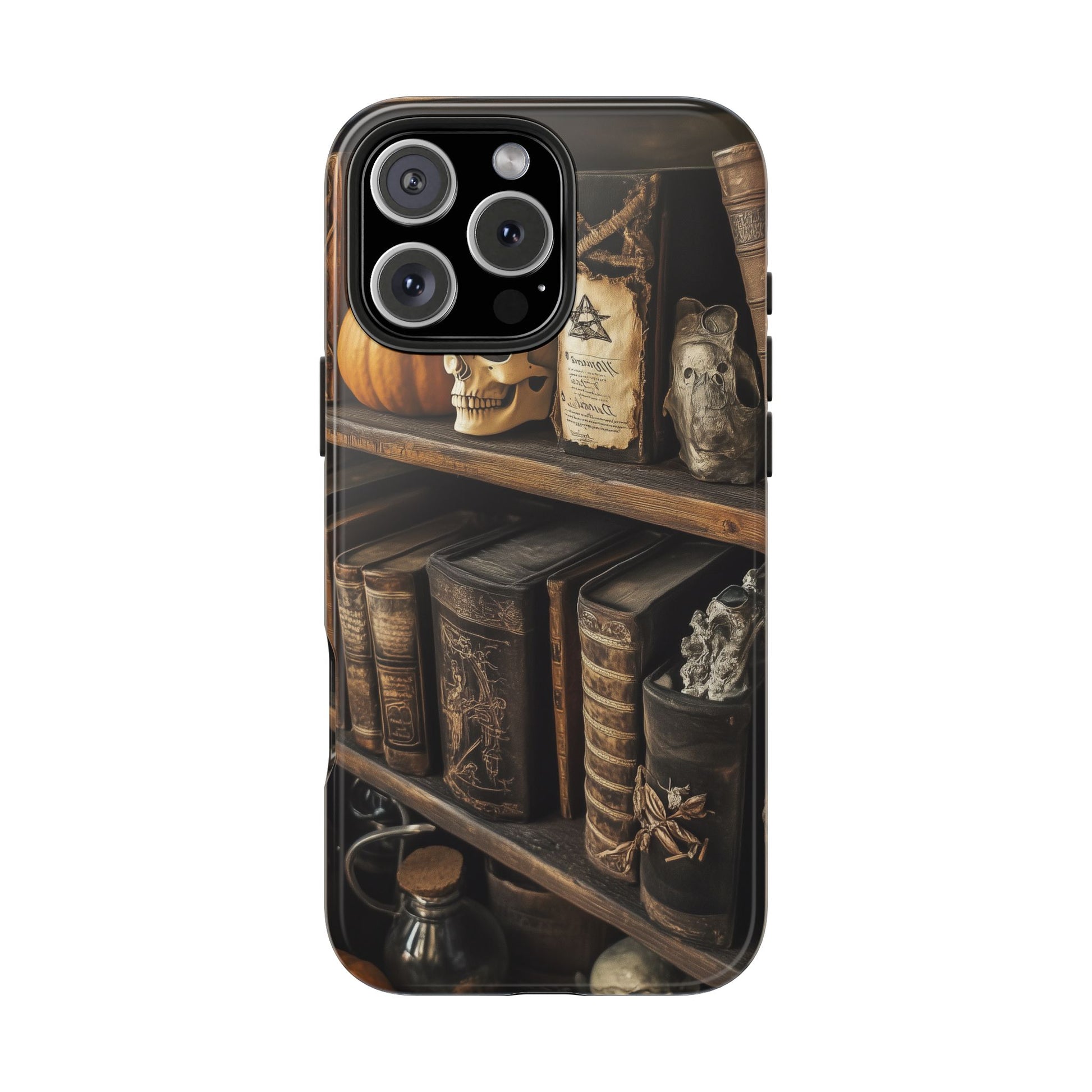 Apothecary Dark Academia Bookcase Goth Skulls floral Black Halloween Pumpkins Samsung Galaxy Apple iPhone 15 Pro Max Case  S24 S23 C