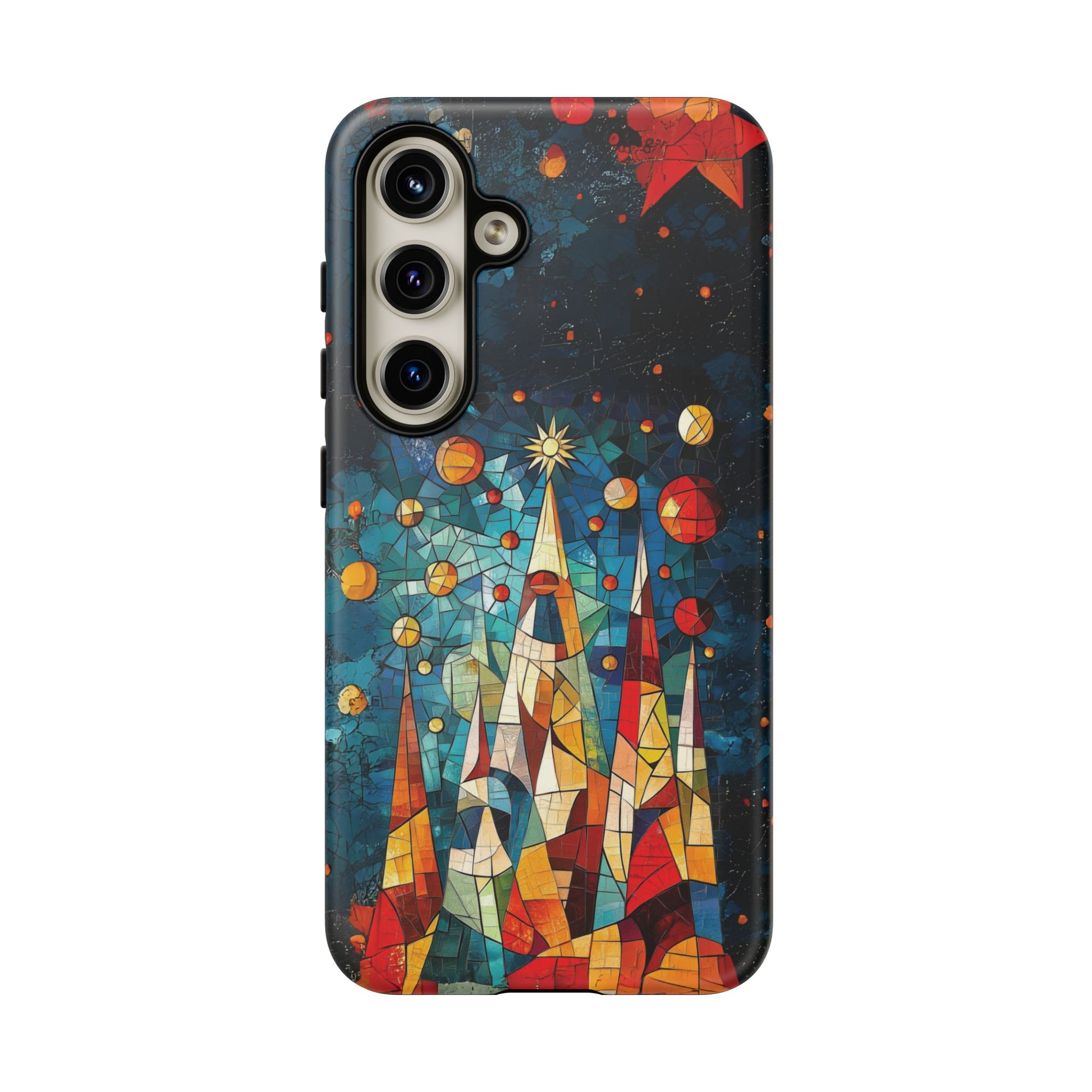 Mosaic Festive Christmas Tree Grove Art Deco Stained Glass Phone Case Rankin Style MidMod Design iPhone 13 14 15 16 Pro Max Pixel Galaxy