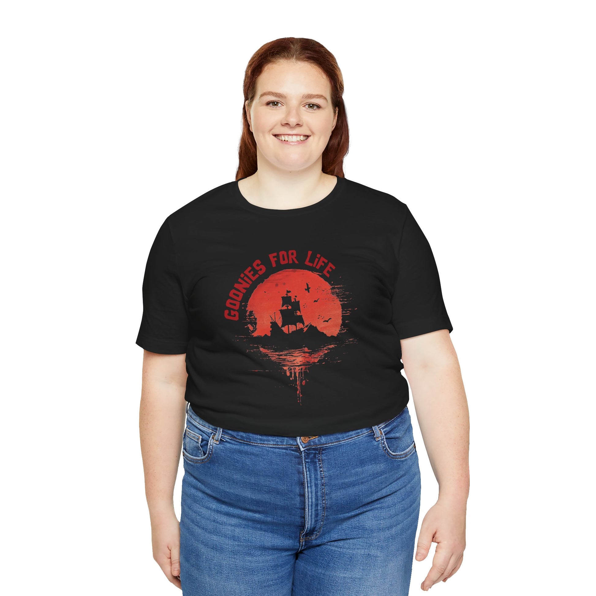 Goonies For Life Vintage Style Sunset Pirate Ship Tee