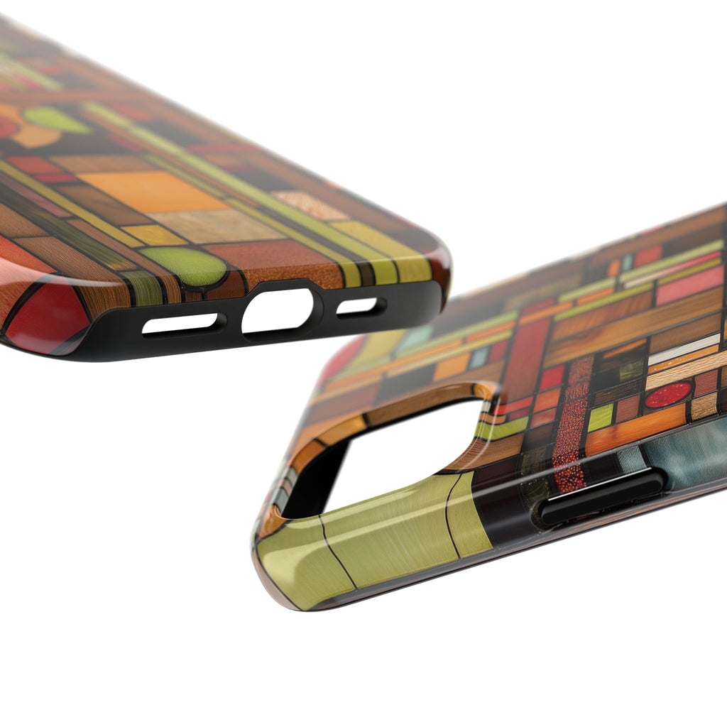 Stained Wood and Glass Phone Case Artistic iPhone Case Architectural Design, Art Deco iphone Case, iPhone 15 Pro Max