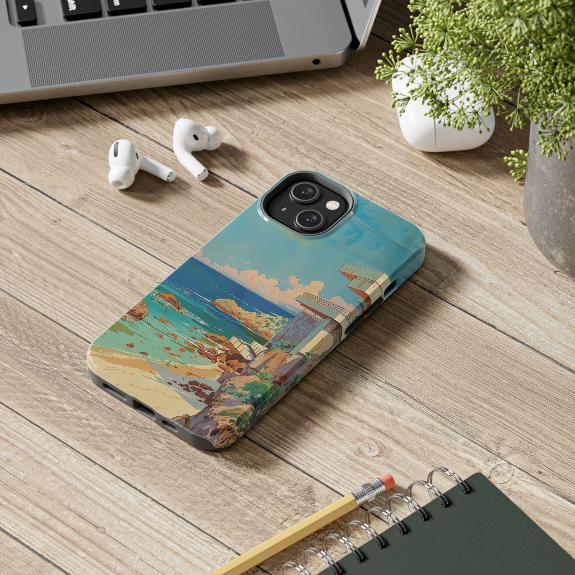 Retro Beach Scene Phone Case, Vintage Tropical Ocean iPhone Case, Summer Beach Phone Cover for iPhone, iphone 15 pro max
