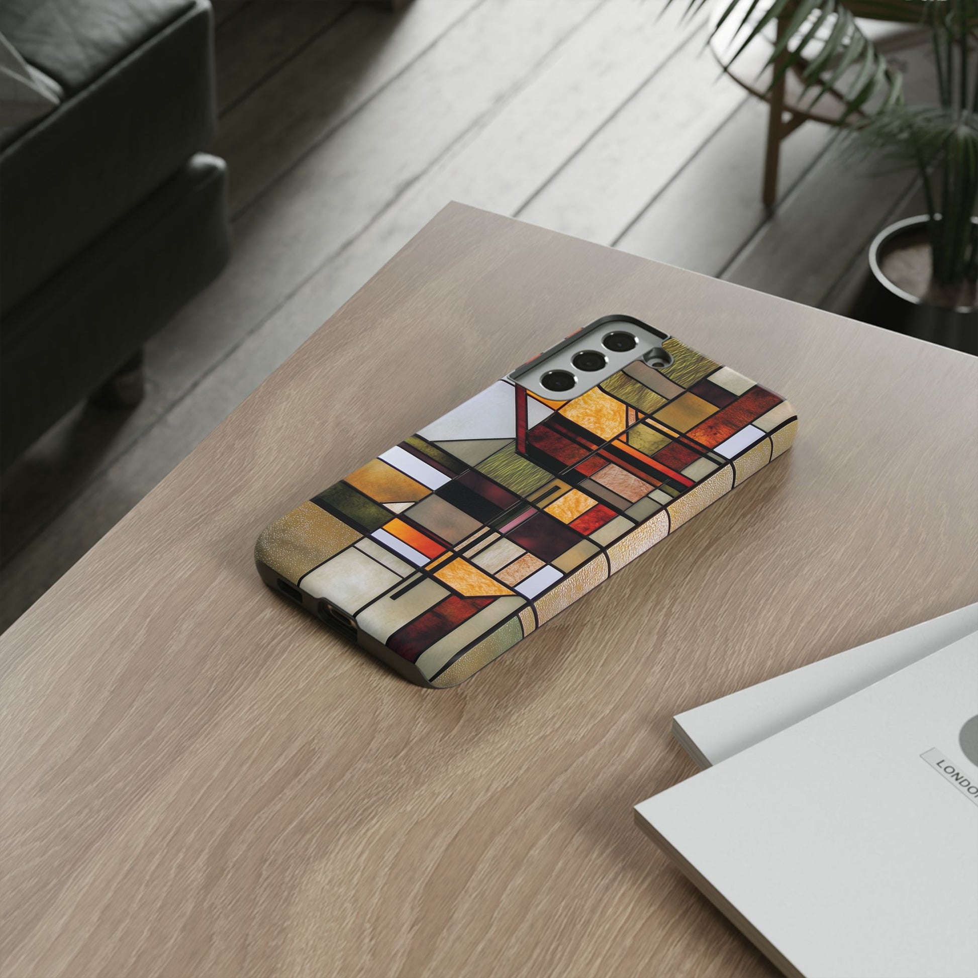 Stained Glass Phone Case Art Deco Frank Lloyd Wright Cottage Core Usonian Prairie Style Geometric Stylish  iPhone 14 15 16 Pro