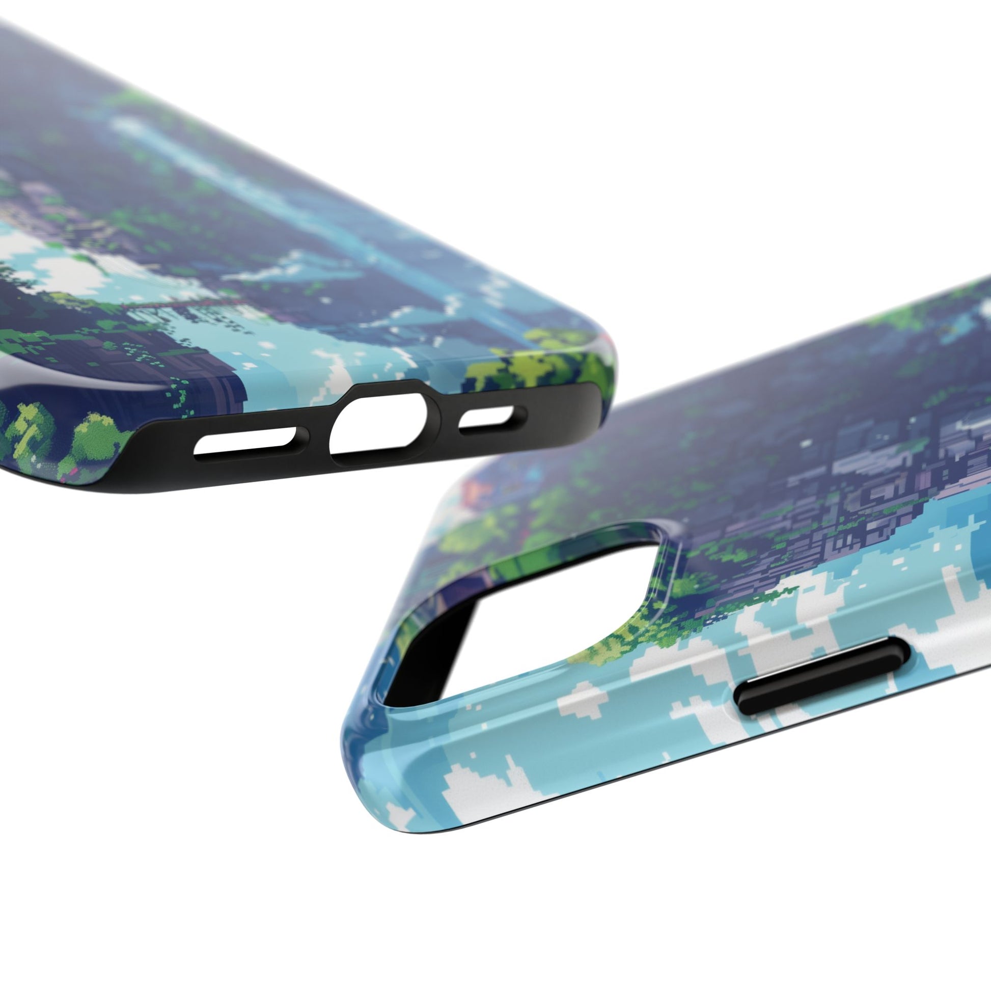 Pixel Art Video Game Landscapes Phone Case, Retro Gaming Pixelated Design, Geeky Gamer Phone Cover, Unique Video Game Art Accessories