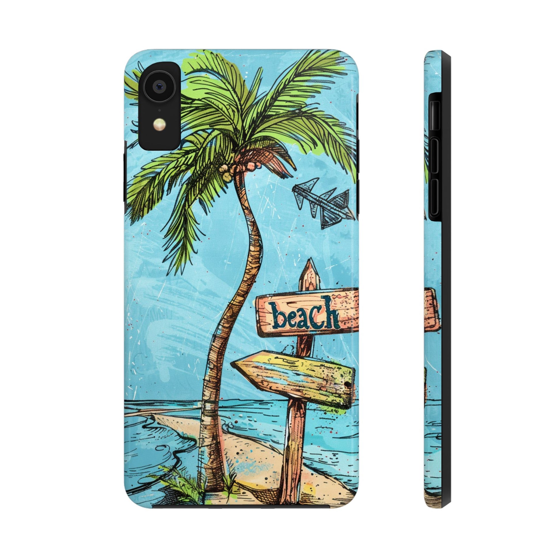 Whimsical Beach and Palm Tree Phone Case - Vibrant Colored Protective Cover for most iPhone Models, Perfect for Beach Lovers