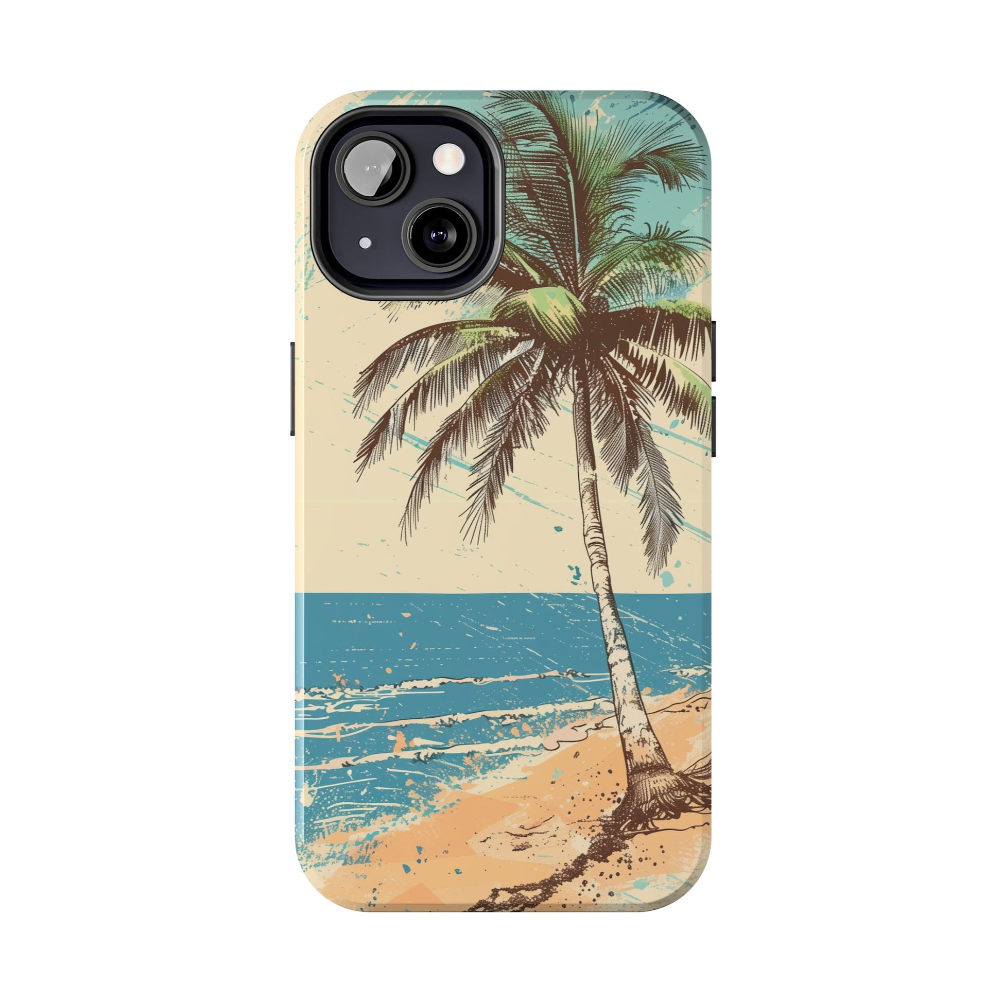 Retro Beach Scene Phone Case, Vintage Tropical Ocean iPhone Case, Summer Beach Phone Cover for iPhone, iphone 15 pro max